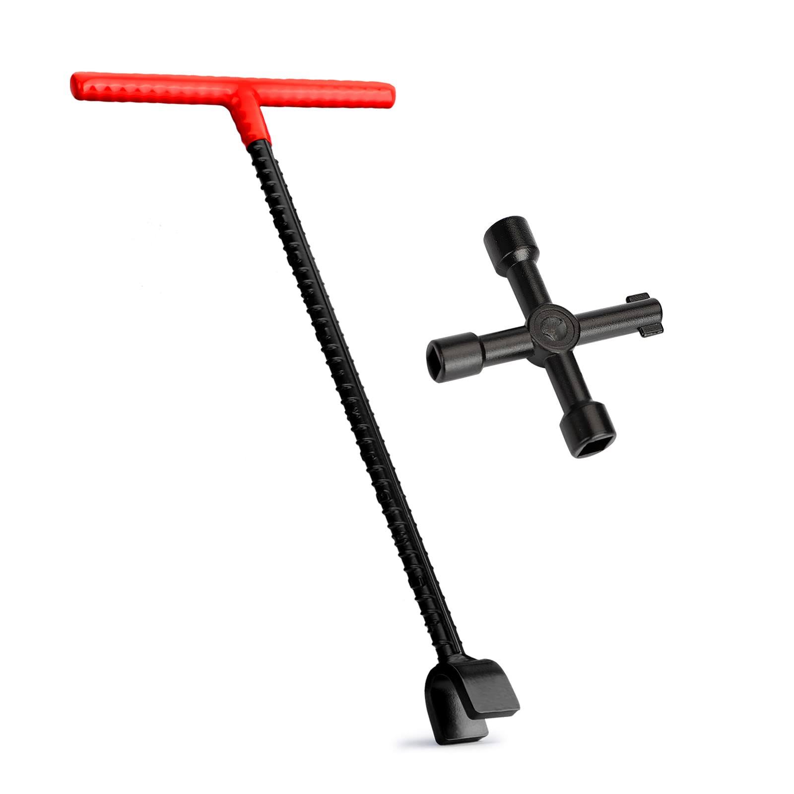Eapele Water Meter Key 16 inch Enforced Steel T-Handle with 4-Way Multi-functional Universal Cross Key EA99061