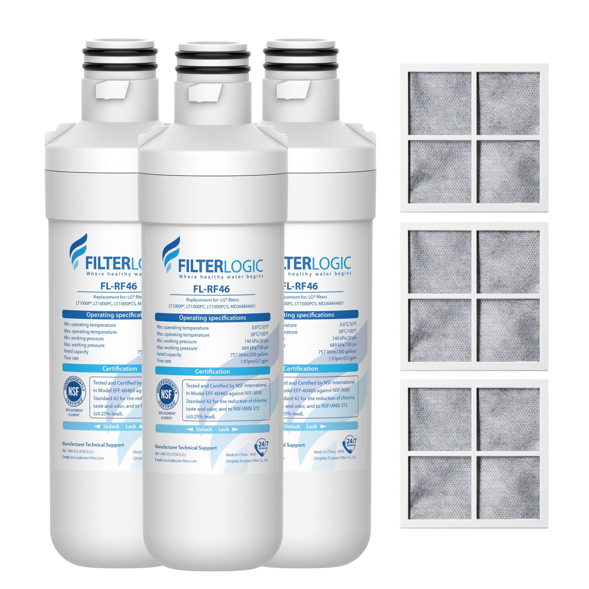 Filterlogic LT1000PC ADQ747935 MDJ64844601 NSF Certified Refrigerator Water Filter and Air Filter, Replacement for LG LT1000P , LT1000PC, LT-1000PC