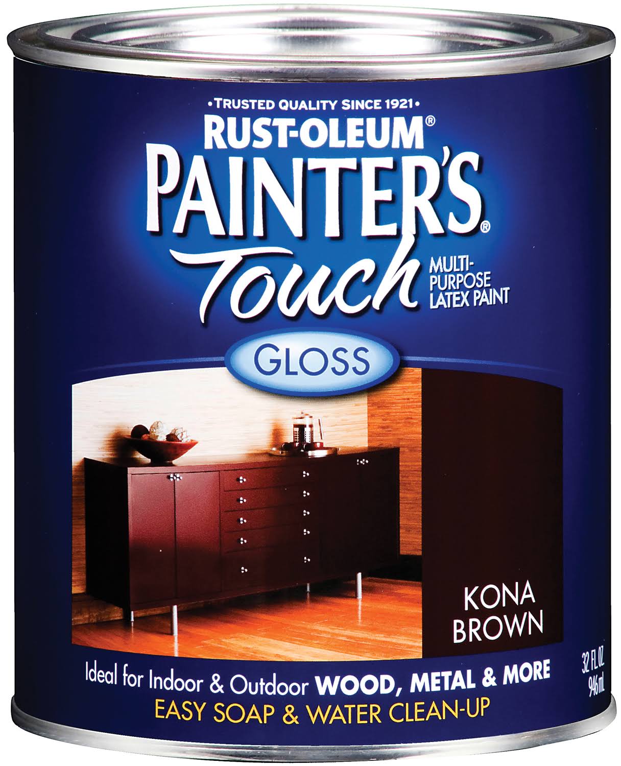 Rustoleum Multi-Purpose Gloss Brush-On Paint, Kona Brown- 1 qt canister