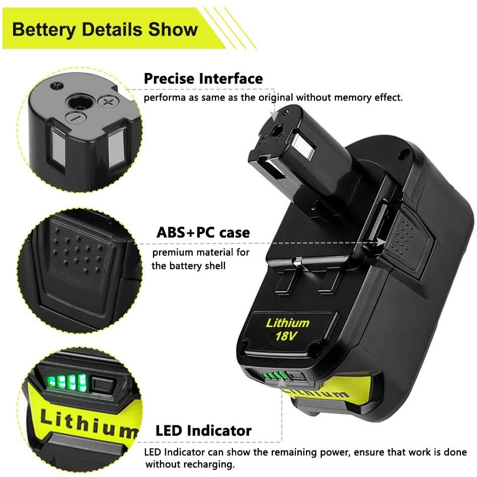 Ferryboat 2Pack P108 6.5Ah Replacement for Ryobi 18V Battery Compatible with Ryobi 18Volt Lithium-Ion Plus P102 P103 P104 P105 P107 P109 P190 P191