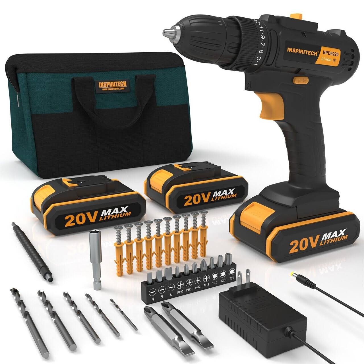 Inspiritech 20V Drill Driver Kit: 2 Batteries & Charger