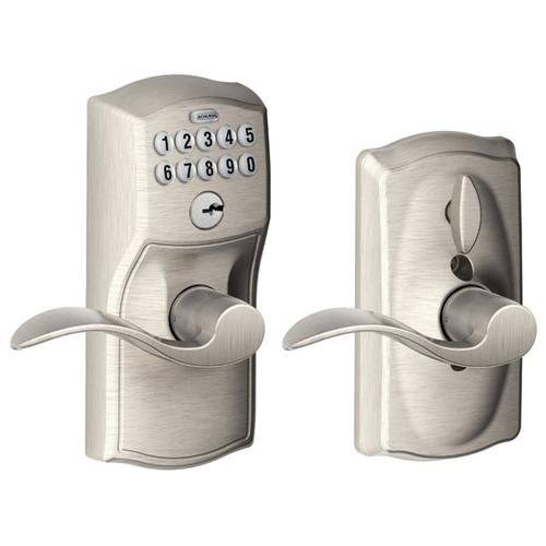 Schlage Camelot Design Keypad Entry with Accent Levers, Satin Nickel