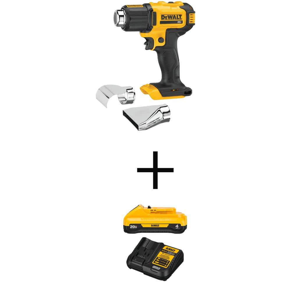 DeWalt 20V Max Cordless Compact Heat Gun with Flat and Hook Nozzle Attachments, 20V 4.0Ah Battery, and 12V- 20V Max Charger
