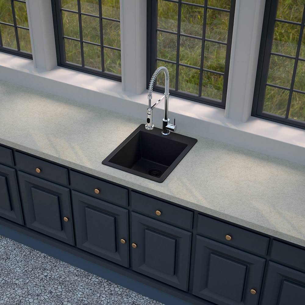 Allen + Roth DeForest Collection Dual-Mount 16-in x 20-in Nero Granite Single Bowl 3-Hole Kitchen Sink in Black | SIGN100XSDM13