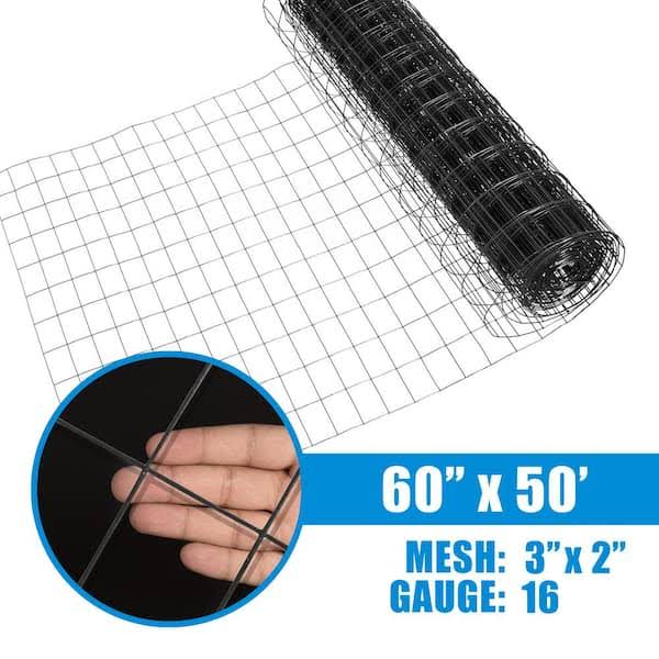 Fencer Wire 5 ft. x 50 ft. 16-Gauge Black Vinyl Coated Welded Wire Fence with 3 in. x 2 in. Mesh, Black Garden Welded Mesh