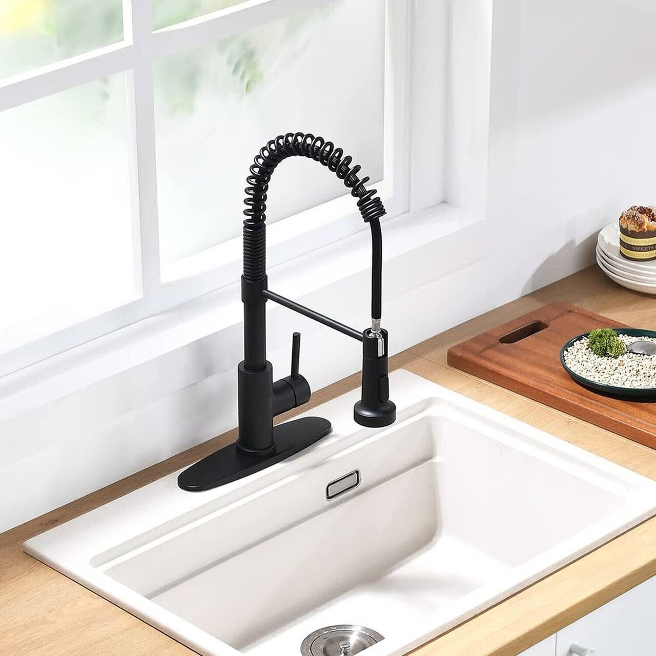 TENLO Black Kitchen Faucet Kitchen Sink Faucet with Sprayer- Kitchen Faucet with Pull Down Sprayer