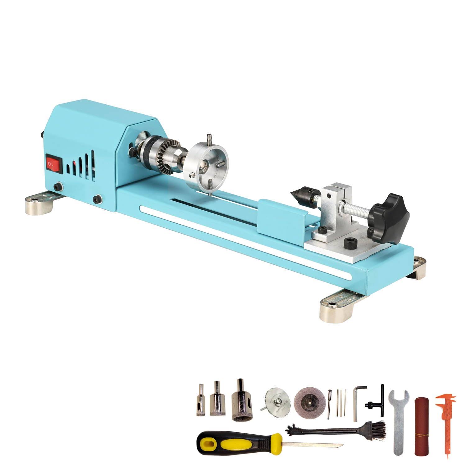 Winbomgo win02112 Mini Lathe Wood Lathe Machine Multi-Purpose Type Lathe Milling Cutting Grinding Polishing Professional Table Top Lathe Tool Kit