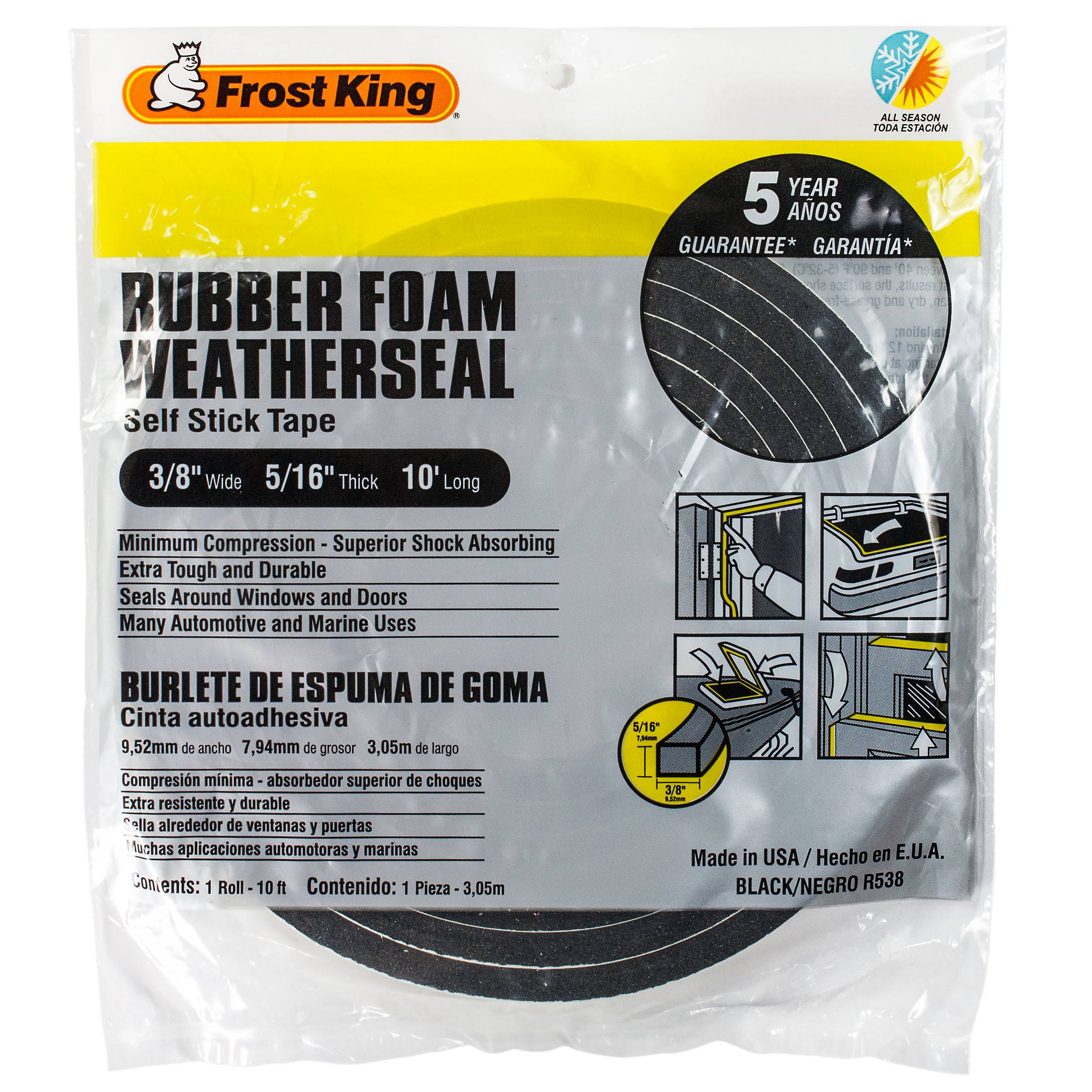 Frost King Sponge Rubber Foam Tape, Black,  3/8