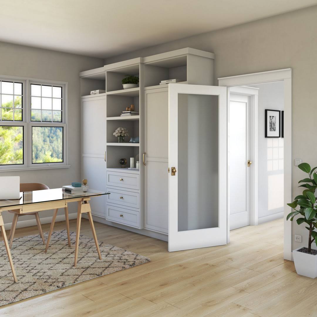 EightDoors 32 in. x 80 in. x 1-3/8 in. 1-Lite Solid Core Frosted Glass White Finished Wood French Interior Door Slab, White Primed