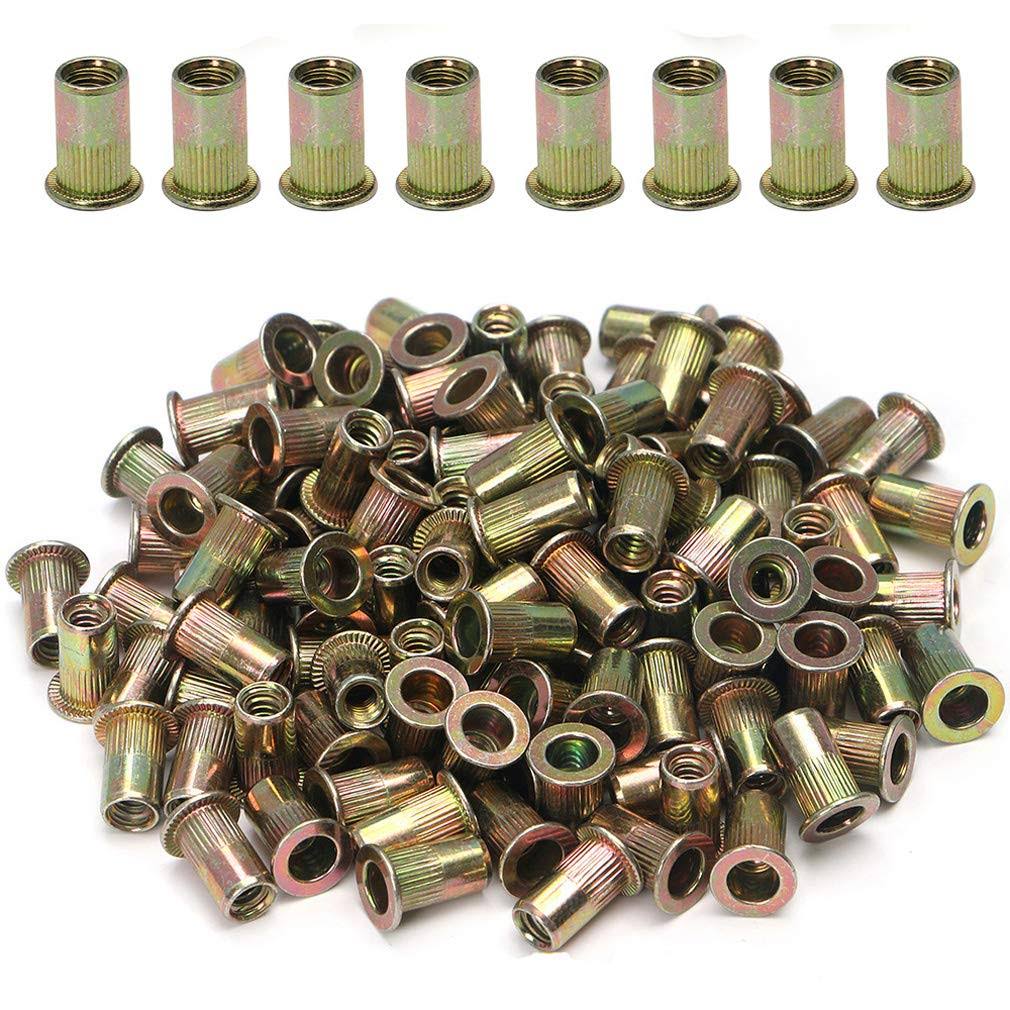 Woopais 100pcs Carbon Steel SAE Rivet Nuts 1/4-20 Threaded Rivet Insert Nutsert Rivnuts Kit