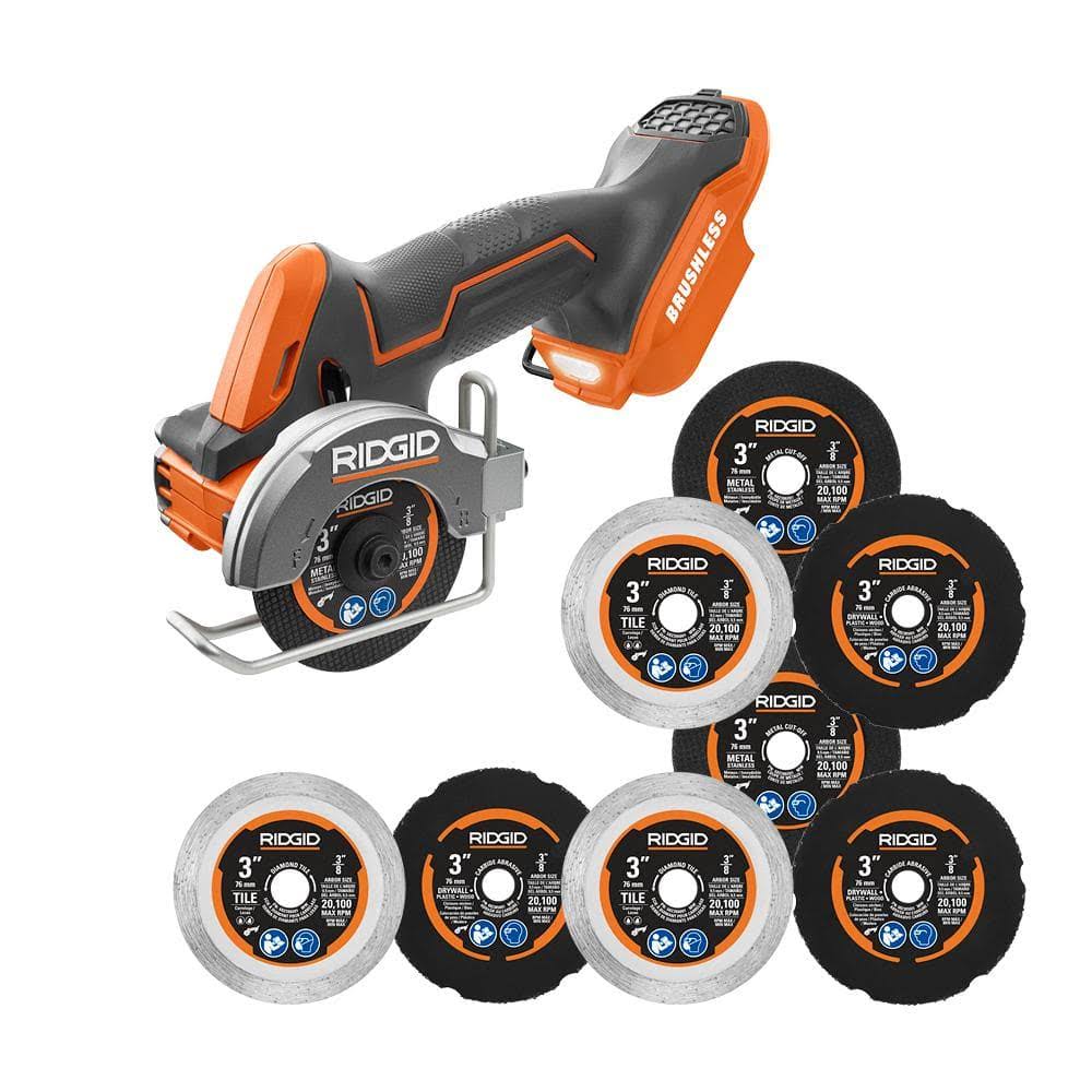 Ridgid 18V Subcompact Brushless Cordless 3 in. Multi-Material Saw (Tool Only) with (9) Cutting Wheels