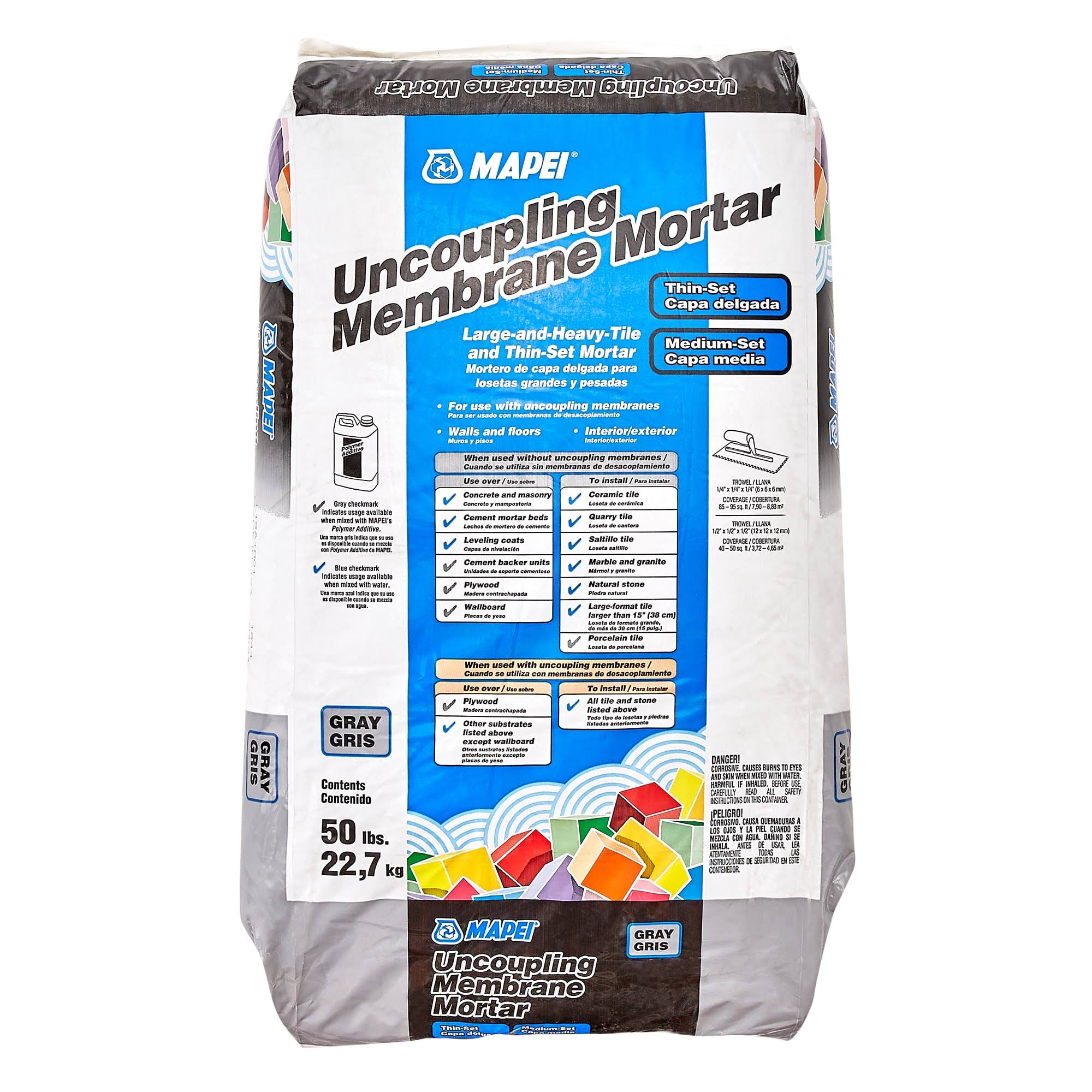 Mapei Gray Uncoupling Membrane Medium Bed Thinset Tile Mortar- 50 lb