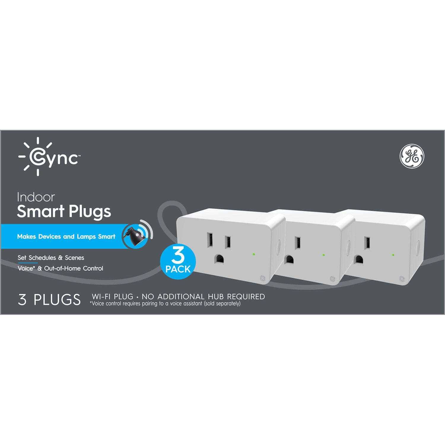 GE Lighting Cync Indoor Smart Plug 3 Pack, Bluetooth and Wi-Fi Outlet Socket