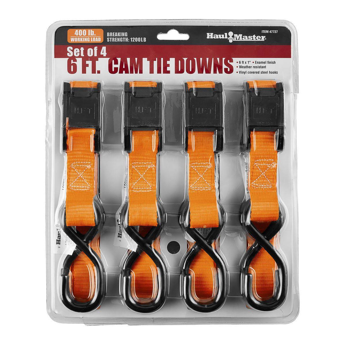 Haul Master 47727 400 lb. Capacity 6 ft. x 1 in. Heavy Duty Cam Buckle Tie Downs 4 PC