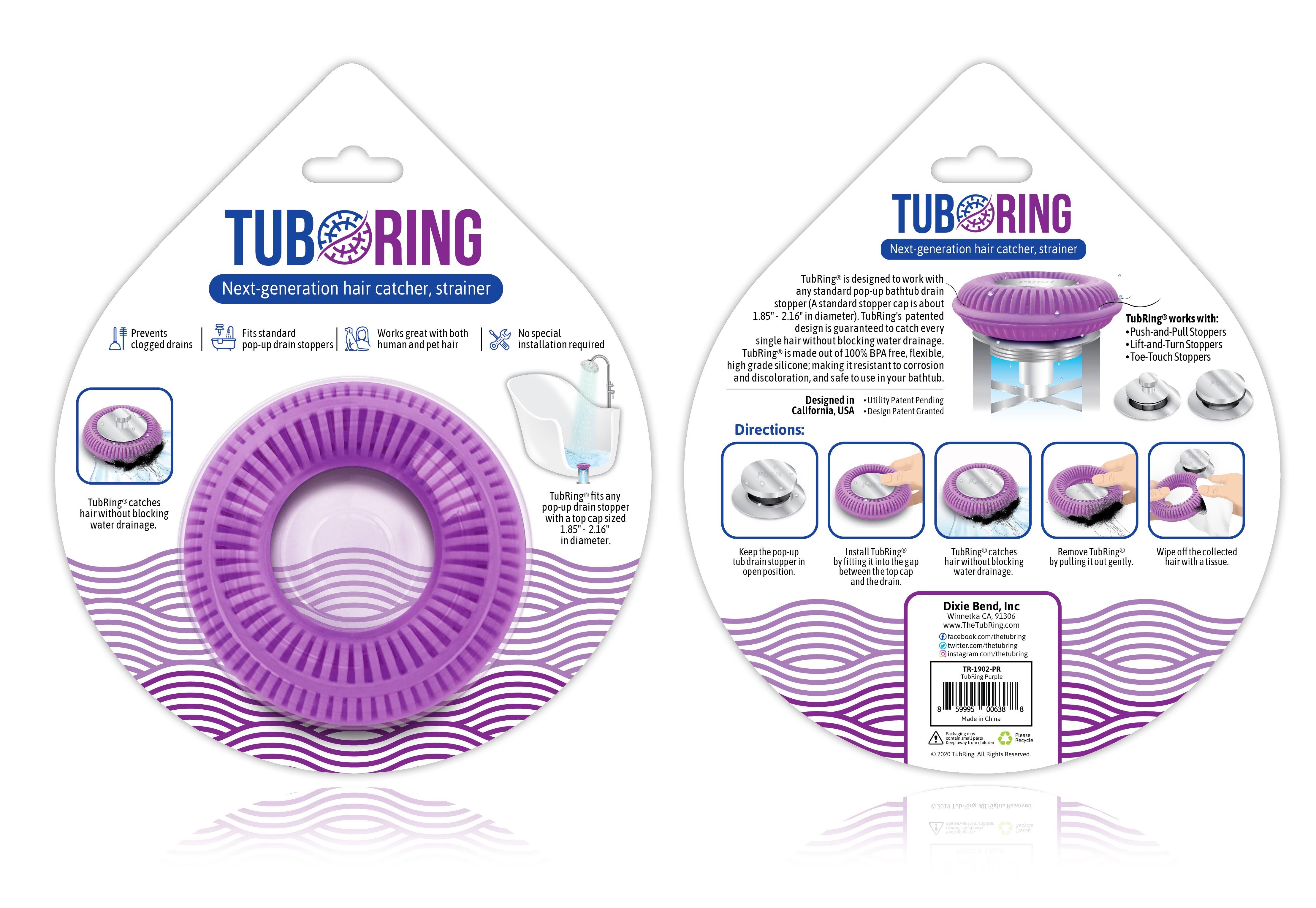 Tubring The Ultimate Tub Drain Protector Hair Catcher/Strainer/Snare- Purple