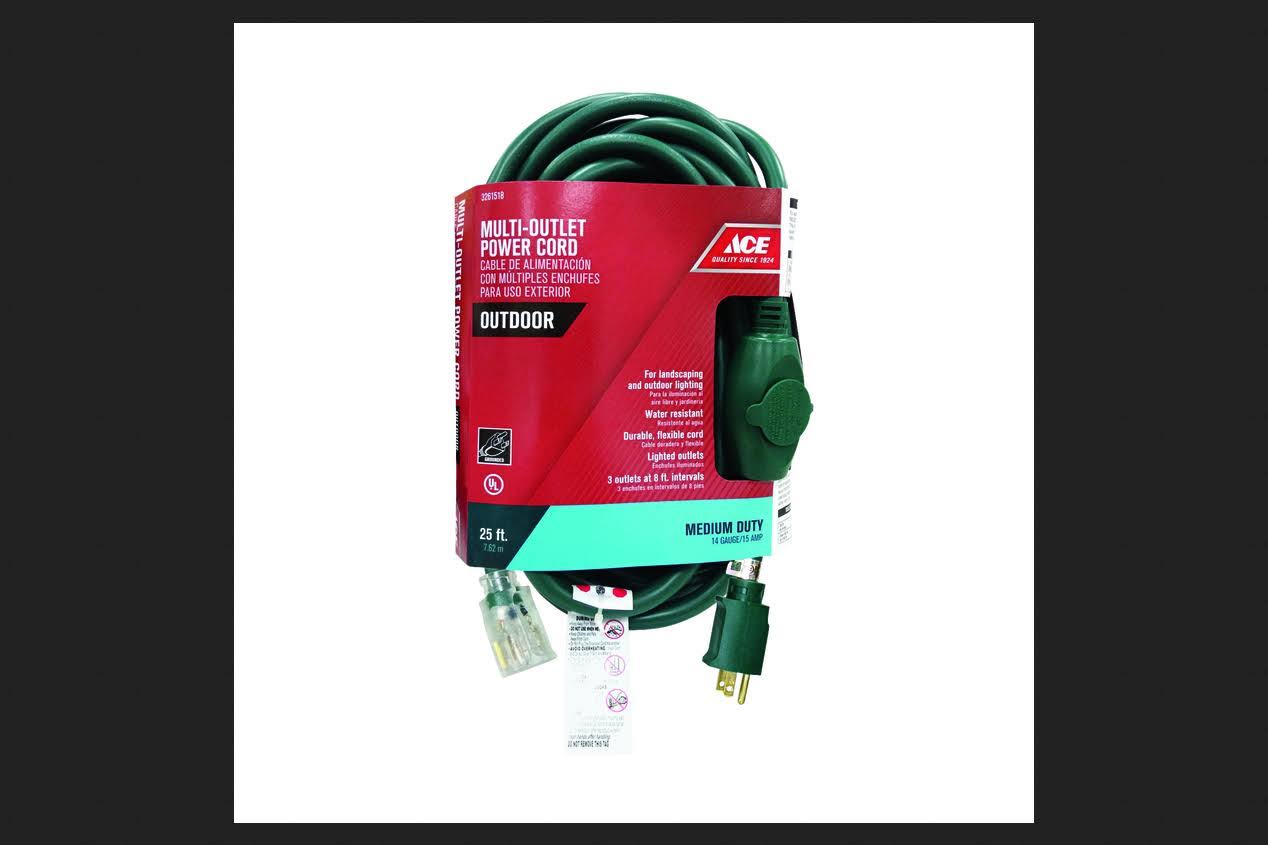 Ace Outdoor 25 ft. L Green Triple Outlet Cord 14/3 STW