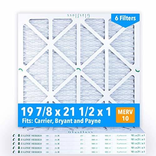 Glasfloss 19-7/8 x 21-1/2 x 1 MERV 10 Air Filters, Pleated, Made in USA (Case of 6) Fits Listed Models of Carrier, Bryant & Payne, Removes Dust,