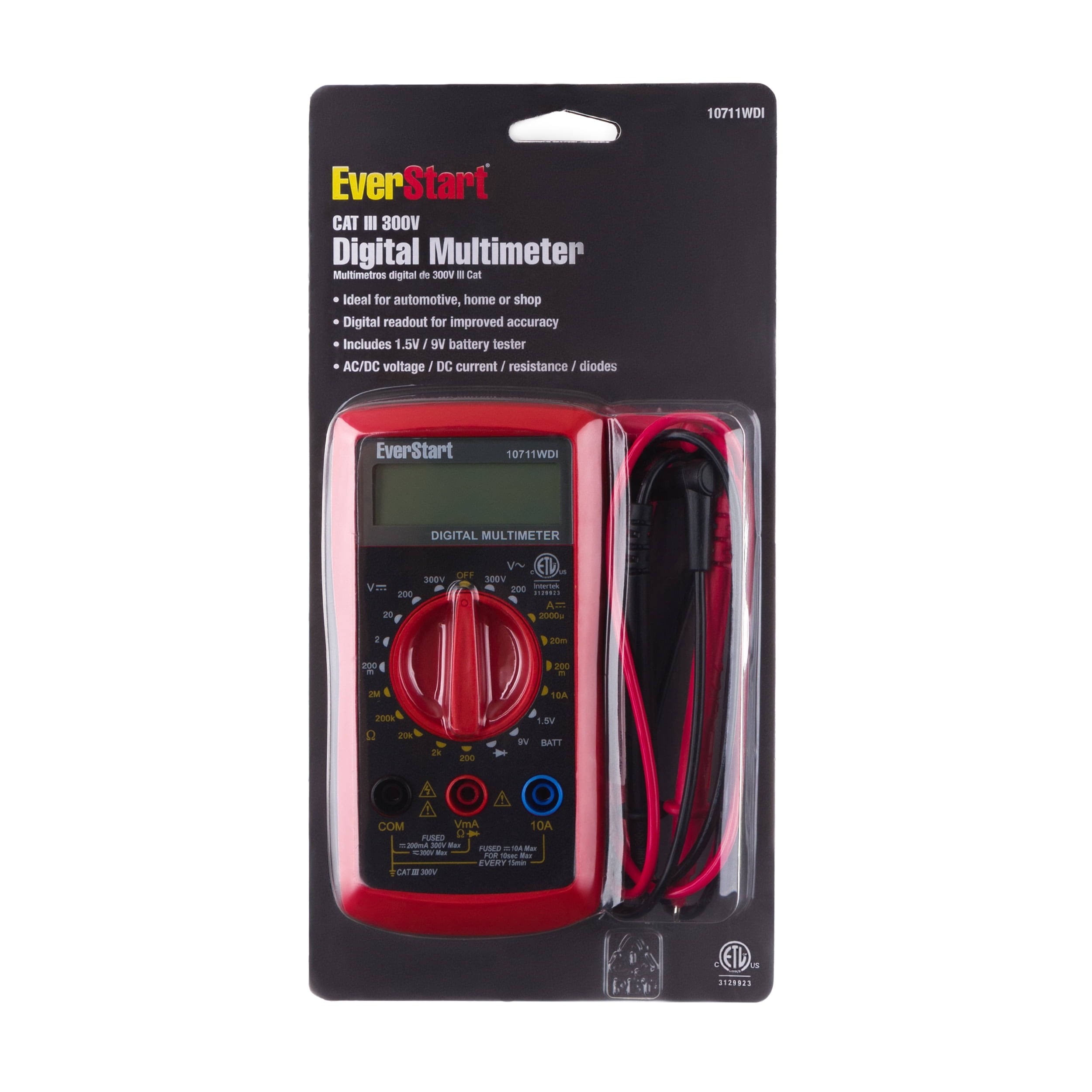 Everstart Value 300 Volt Digital LCD Multimeter, Red & Black 10711WDI