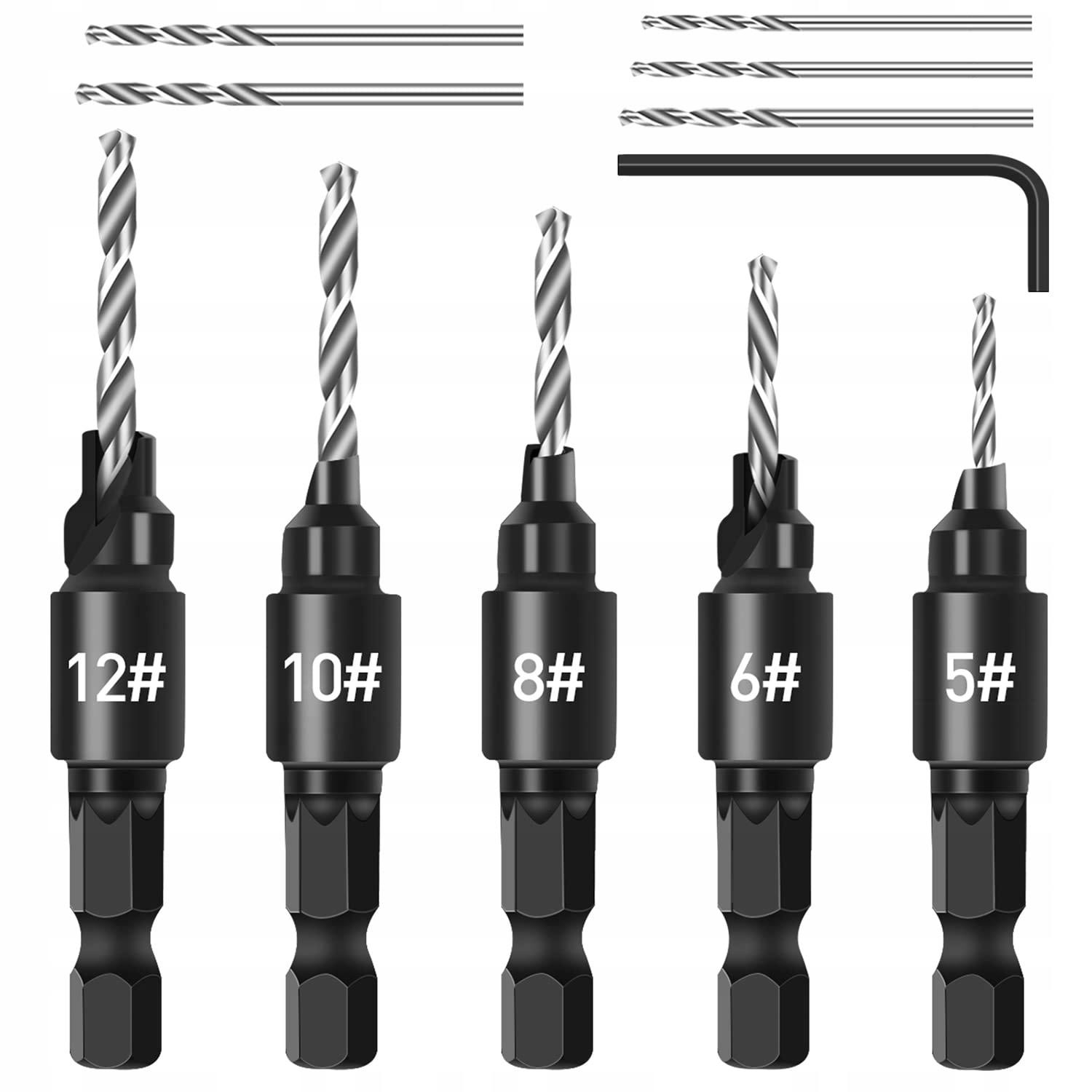Countersink Drill Bit Set, 5pcs Quick Change 1/4