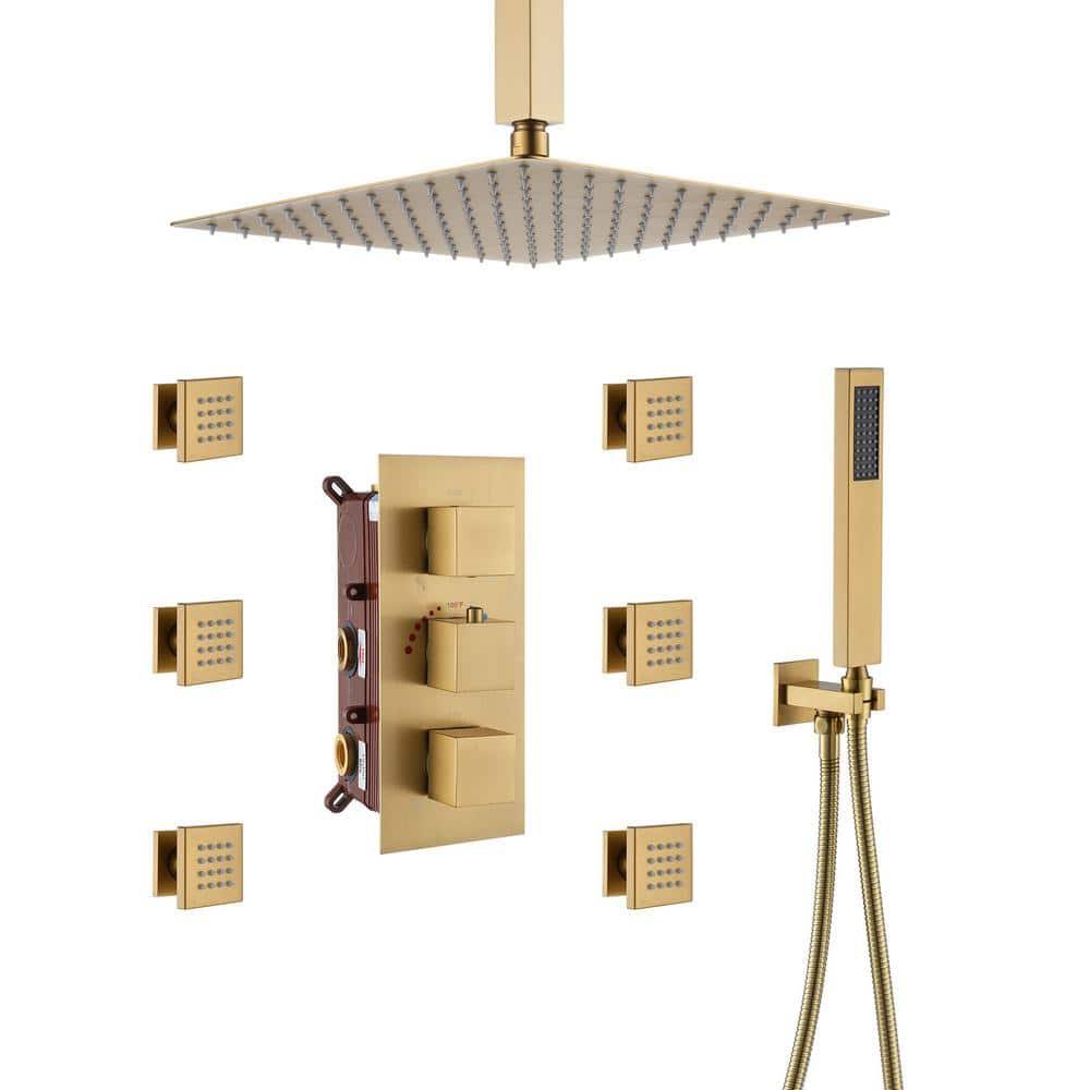 Mondawe MD6865-BG Thermostatic Shower System with Rough-In Valve Finish: Brushed Gold