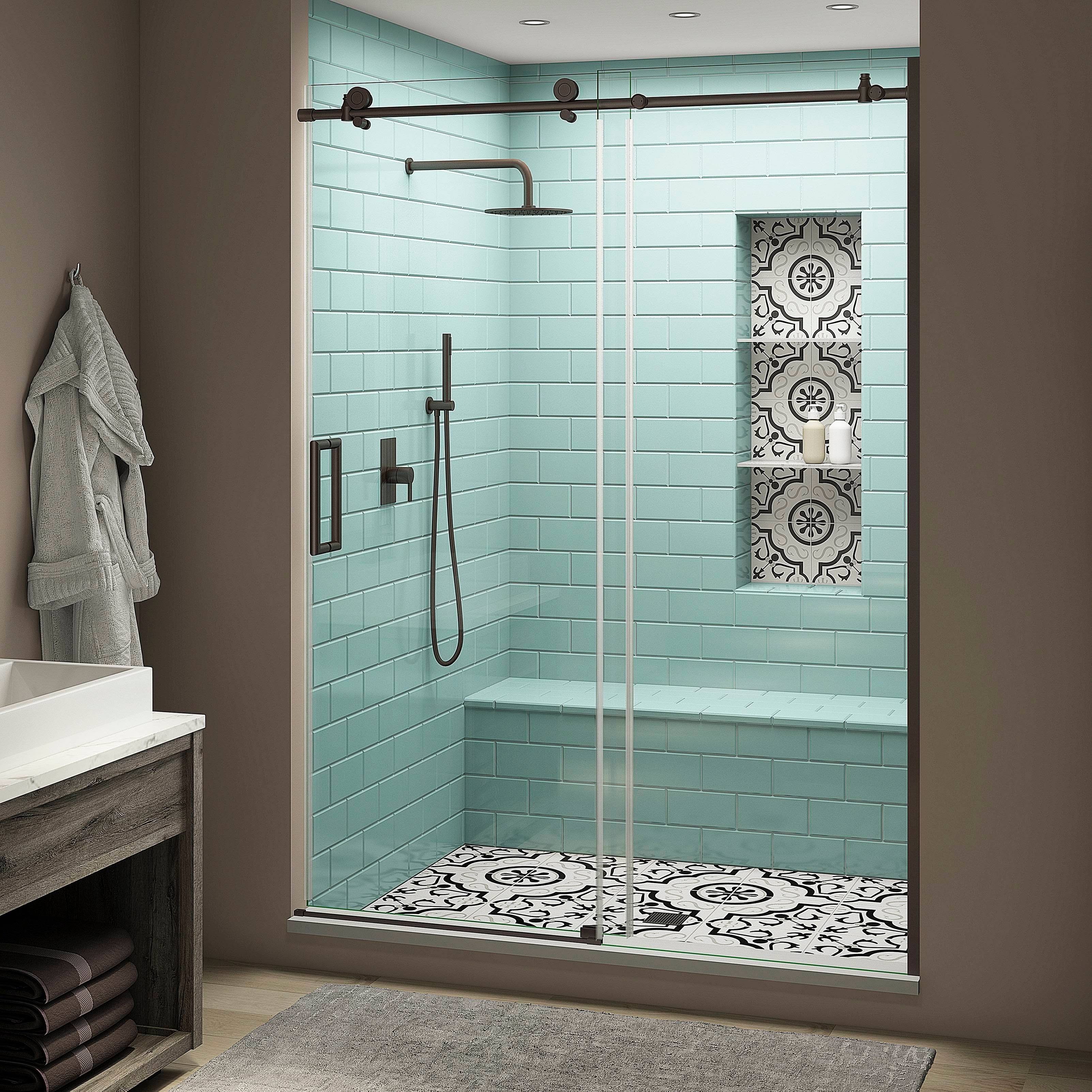 Aston SDR984EZ.UC-5680-L Coraline XL 80 inch High x 56 inch Wide Sliding Frameless Shower Door-, Bronze