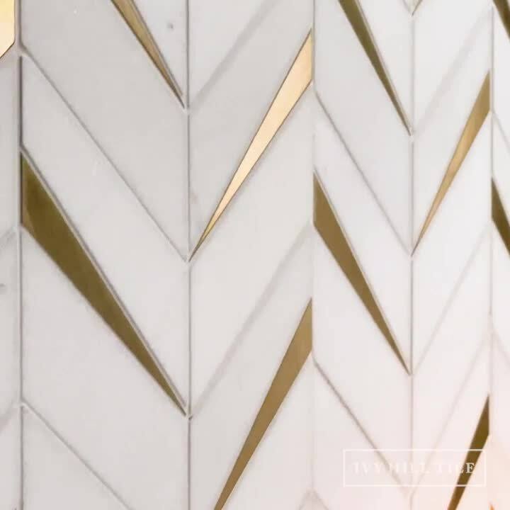 Ivy Hill Tile Love Lane Thassos 13.3 in. x 10.82 in. Polished Marble and Brass Wall Mosaic Tile (0.99 Sq. ft./Each)