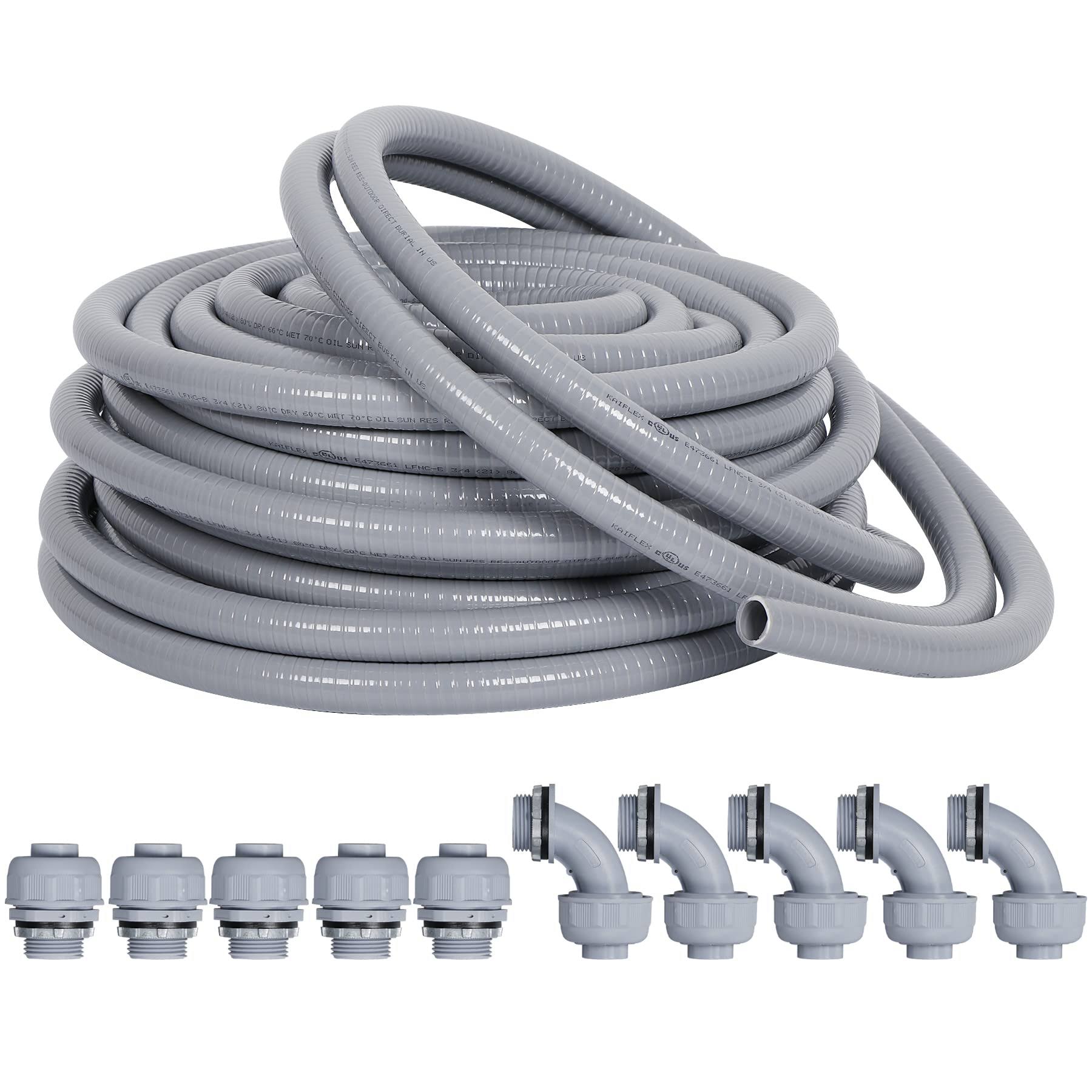 Neorexon Liquid-Tight Conduit and Connector Kit 1/2Inch 25ft, Flexible Non Metallic Liquid Tight Electrical Conduit UL Certification, Electrical