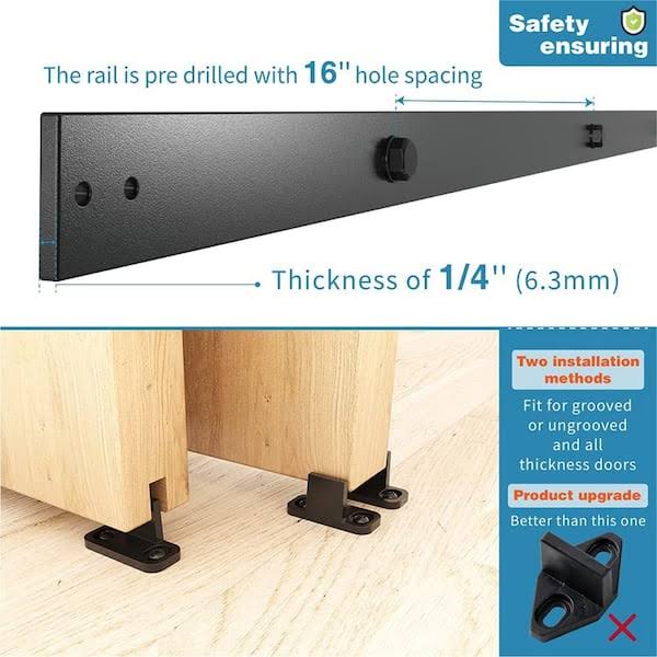 Winsoon 4-18ft Single Track Bypass Sliding Barn Door Hardware Kit for Double Doors J Style Rollers- 7.5ft