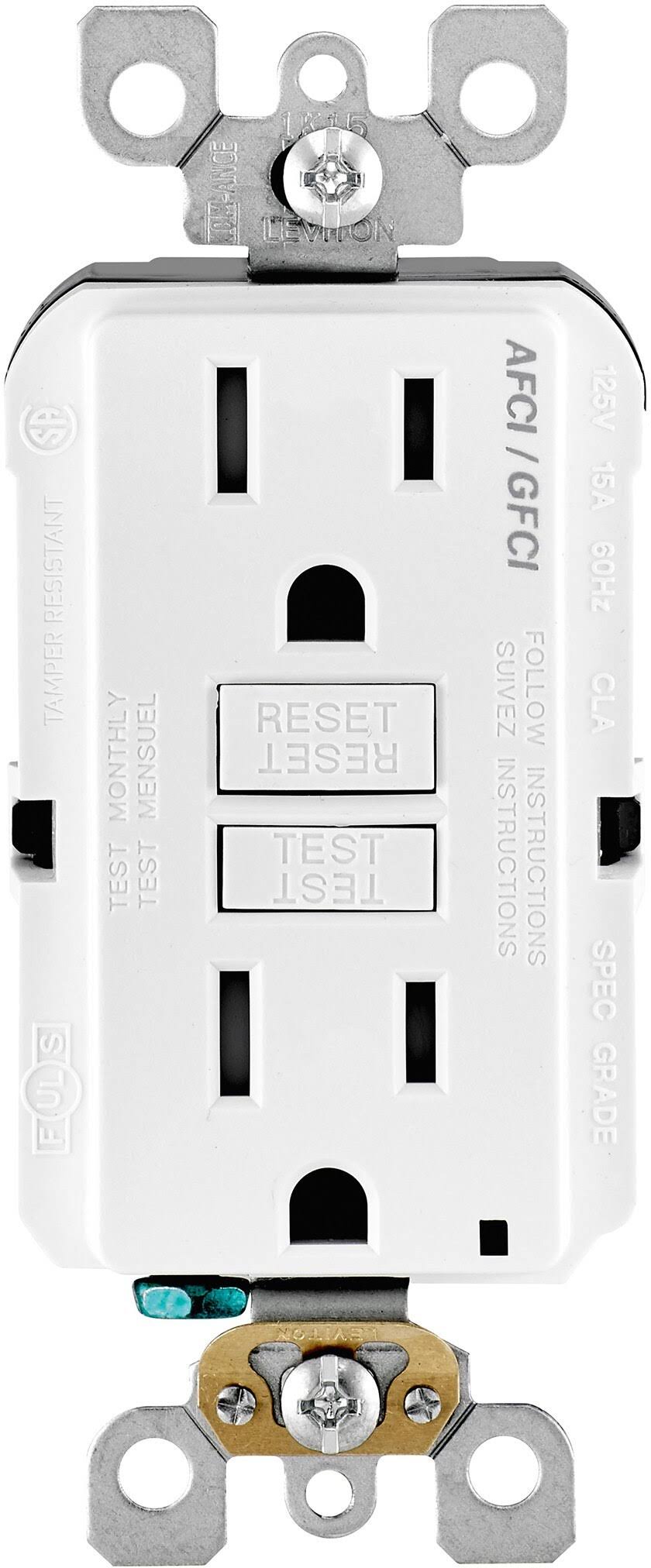 Leviton AGTR1-W SmartlockPro Dual Function AFCI GFCI Receptacle 15 Amp 125V White