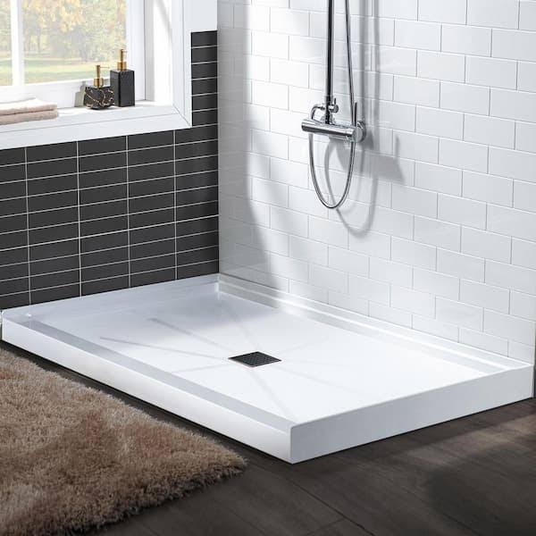 Woodbridge Krasik 48 in. L x 36 in. W Alcove Solid Surface Shower Pan Base with Center Drain in White with Oil Rubbed Bronze Cover, White with Oil