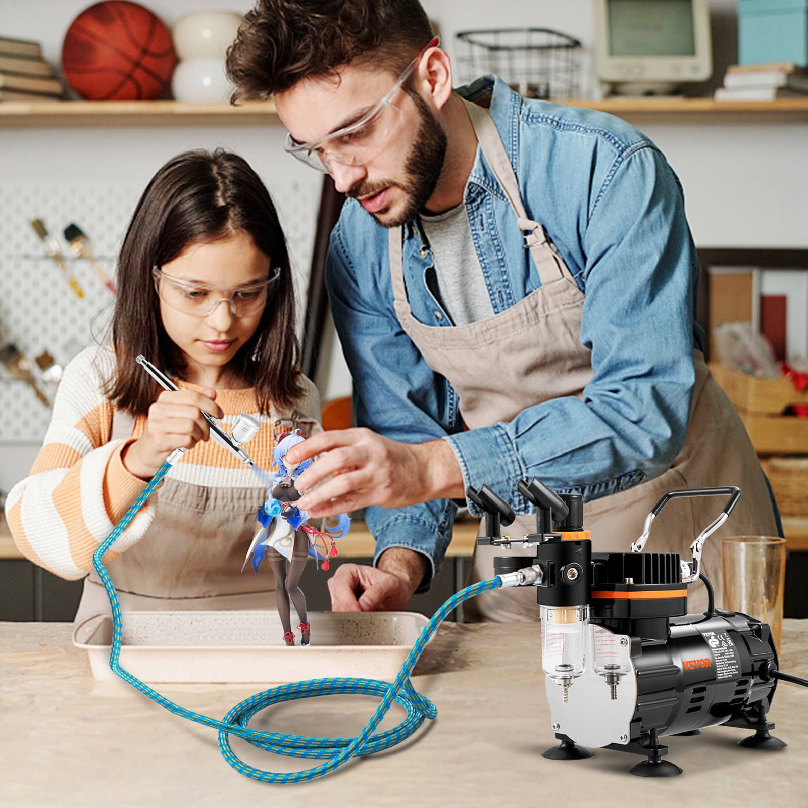 VEVOR Airbrush Kit, Professional Airbrush Set with Compressor, Airbrushing System Kit with Multi-Purpose Dual-Action Gravity Feed Airbrushes, Art