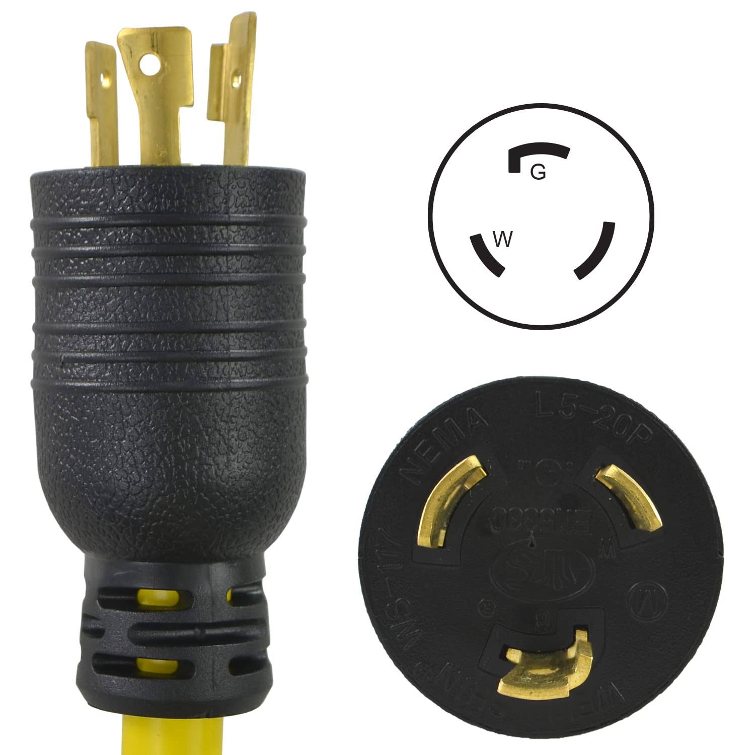 Conntek PL520520 1-Feet Generator Adapter 20-Amp Locking L5-20P Plug to Regular 15/20-Amp Female Connector, Red