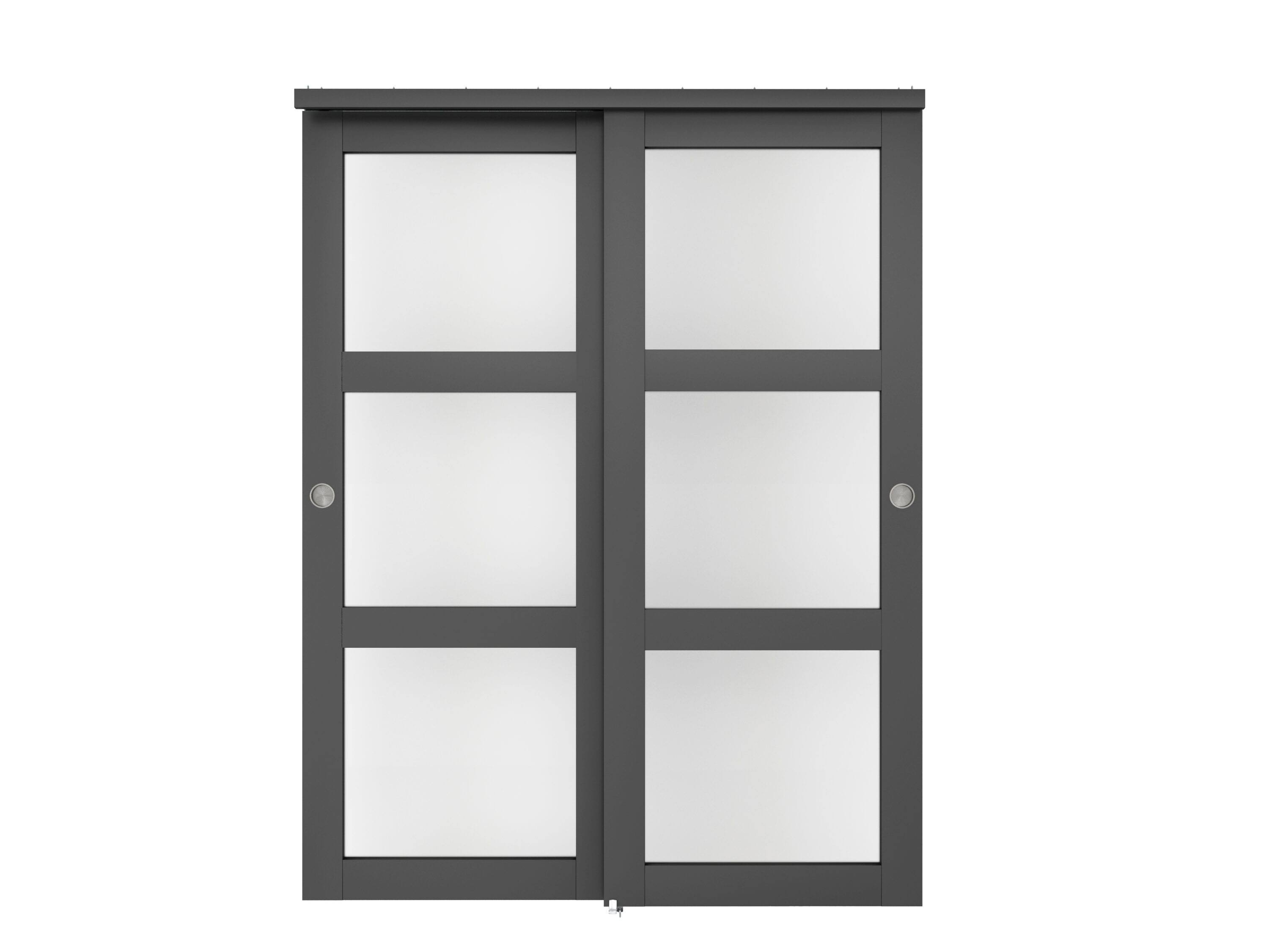 CALHOME 72 in. x 80 in. 3-Lite Frosted Tempered Glass Sliding Double Bypass Closet Doors with Installation Hardware Kit, Black