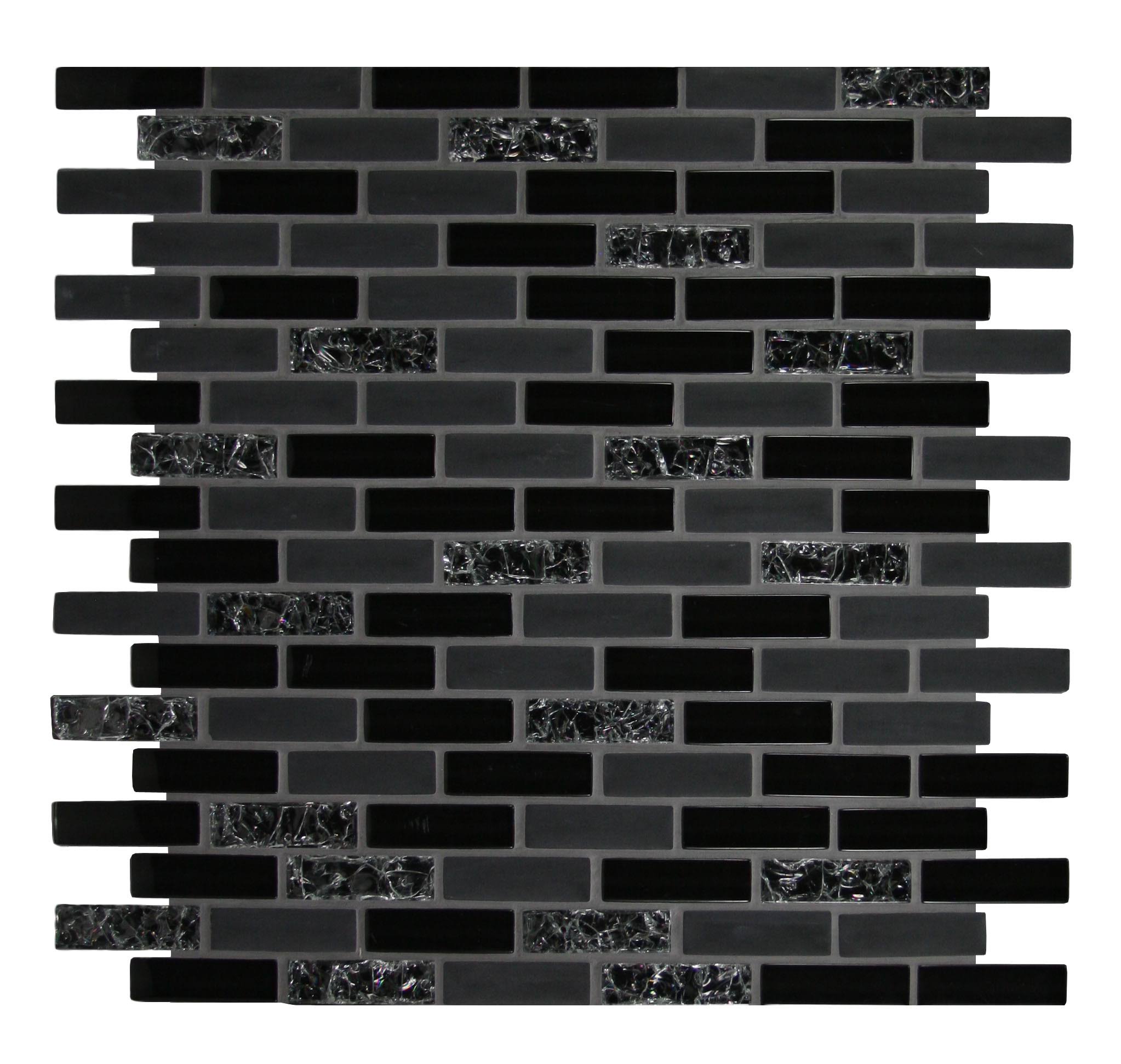 GBI Tile & Stone Inc. Gemstone Black 12-in x 12-in Glossy Glass Brick Subway Wall Tile | GL05X2BLGEM