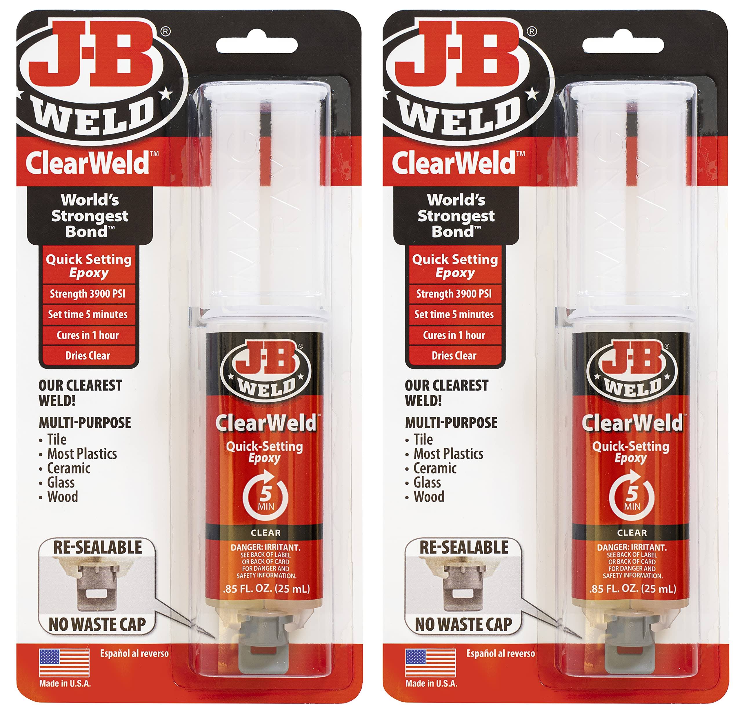 J-B Weld ClearWeld 5 Minute Epoxy, Clear, Syringe, 2 Pack, 50112-2