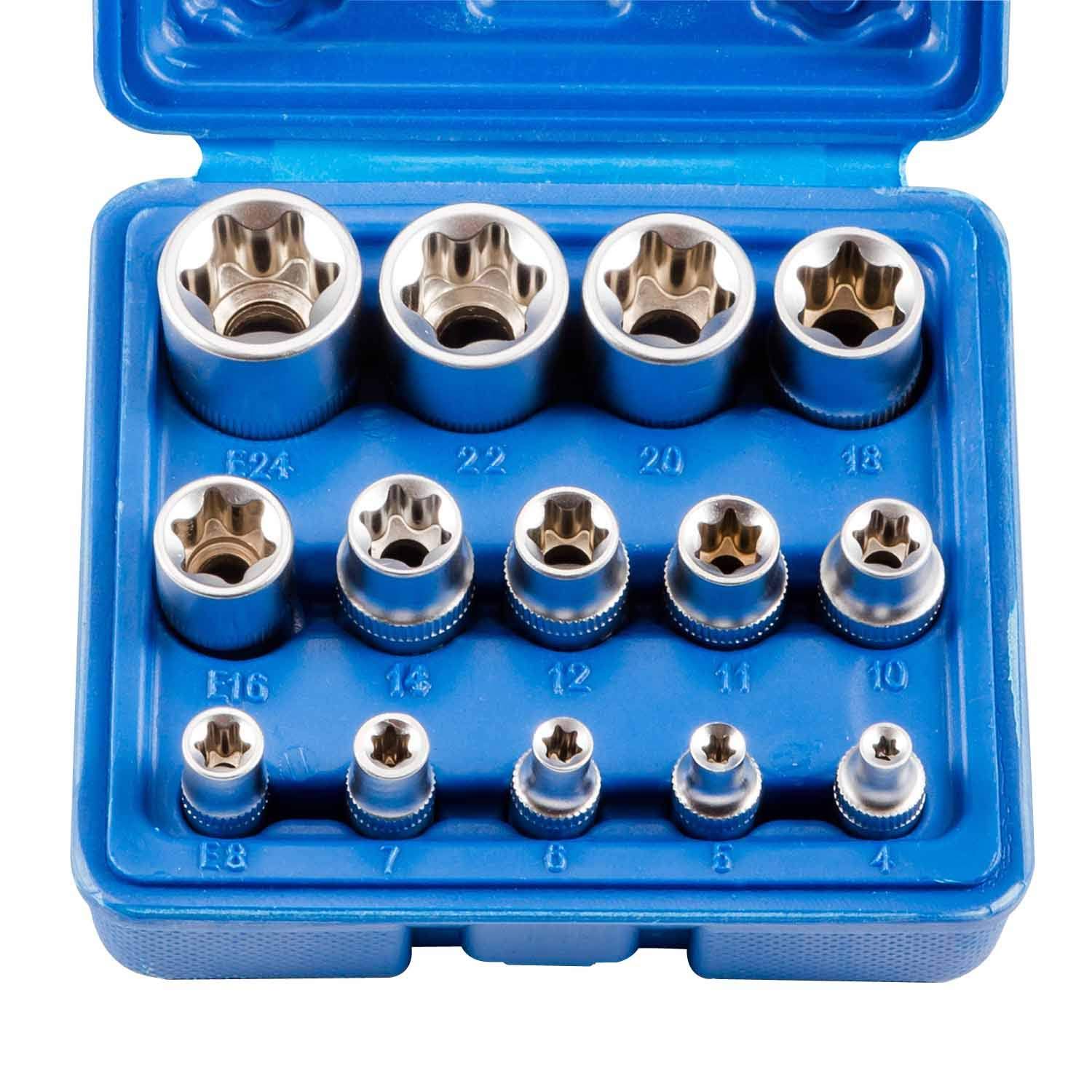 Female E Torx Socket Set 3/8 1/2 1/4 Drive E4- E24 External Torque Star Socket Kit 14pcs