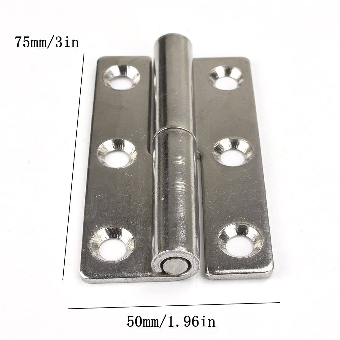 2pcs Lift Off Hinges Small Slip Joint Stainless Flag HINGE-LIFT Off Left Handed Lid Door- 3-Inch Long 6 Holes Lift Off Hinge
