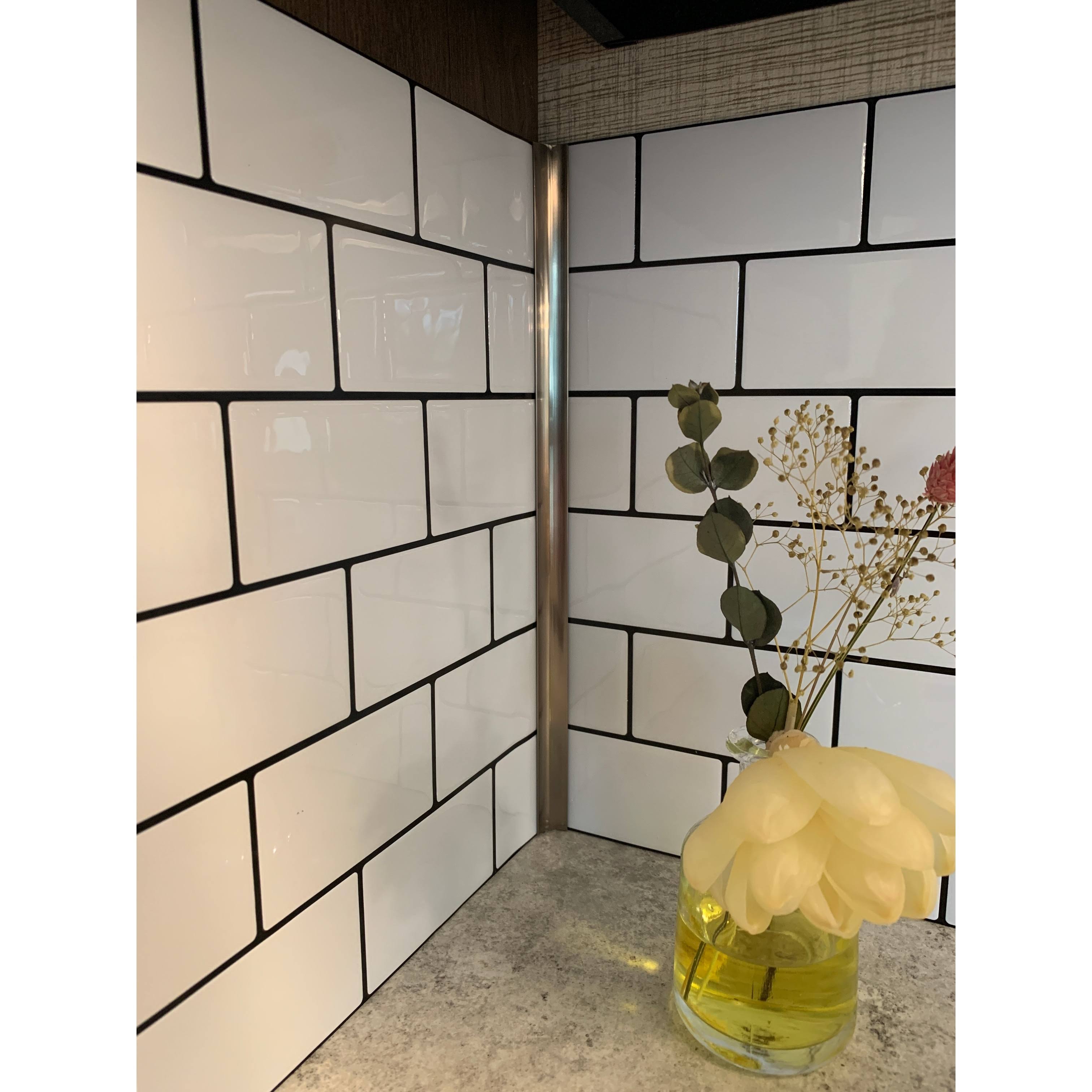 Art3d 10-Sheet Subway Tiles Peel and Stick Backsplash for kitchenthicker Design White with Black Grout, Size: 12 x 12