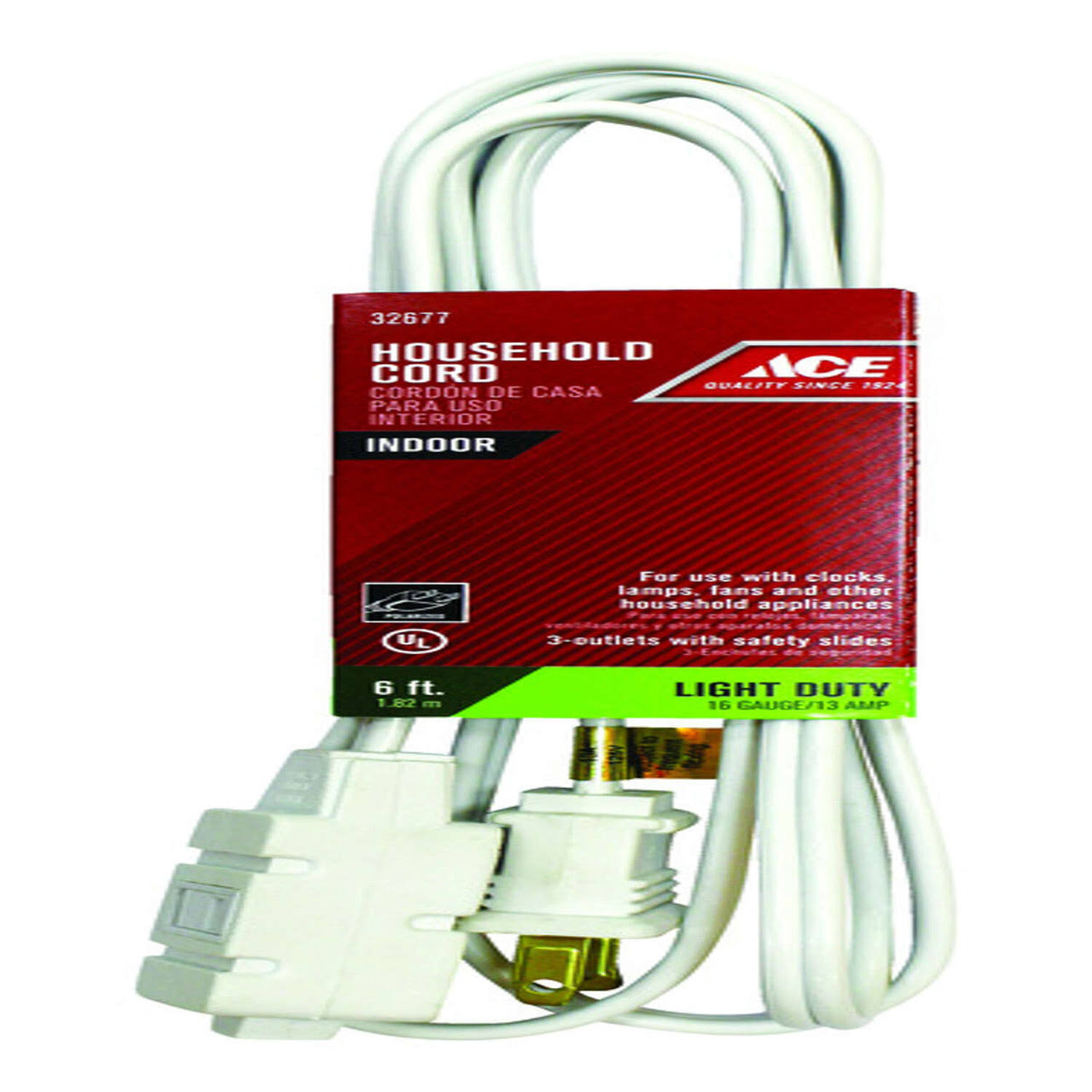 Ace Indoor Household Cord Extension, 6', 13 Amp