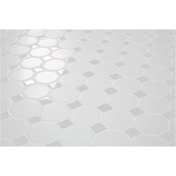 Daltile Octagon and Dot Matte White with Gray Dot 4 in. x 4 in. Mosaic Tile Sample