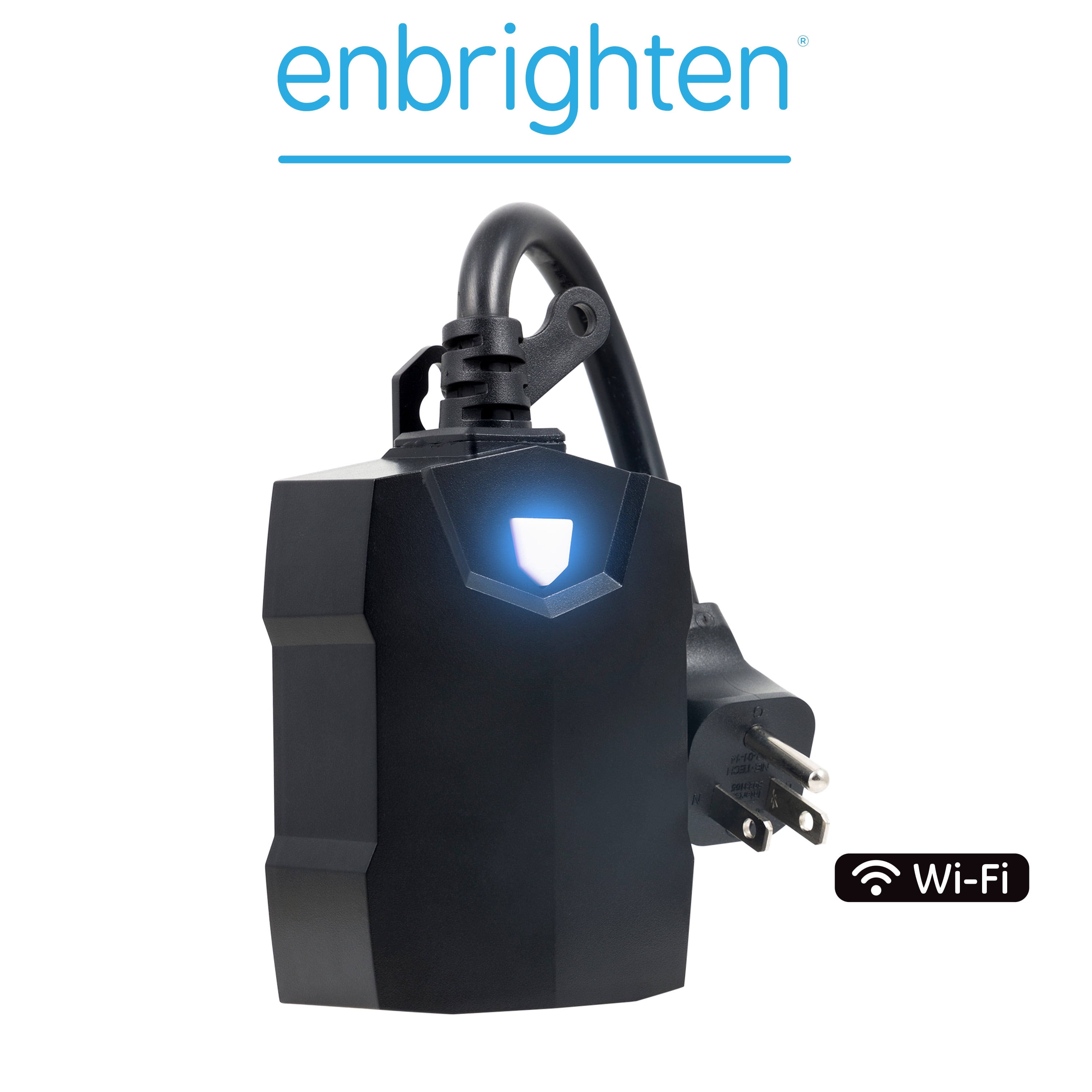 Enbrighten Outdoor Wi-Fi Programable Countdown Smart Plug Timer, 2-Outlet Grounded- Black