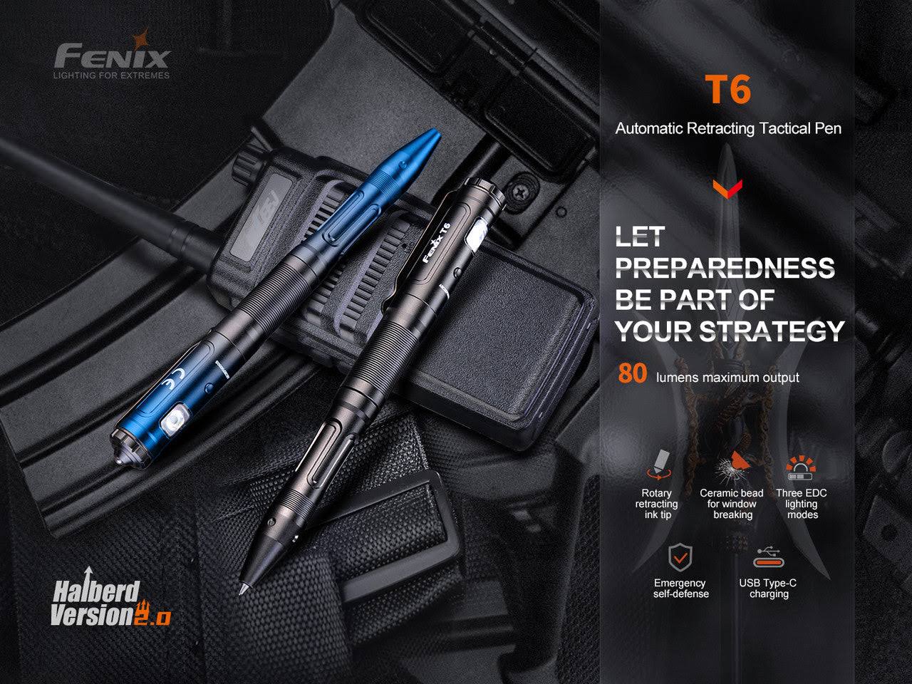 Fenix T6 USB-C Rechargeable Tactical Penlight- Blue