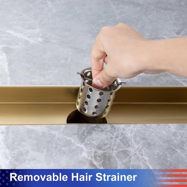 Rainlex 24 in. Stainless Steel Linear Shower Drain with Tile-In Cover in Brushed Gold