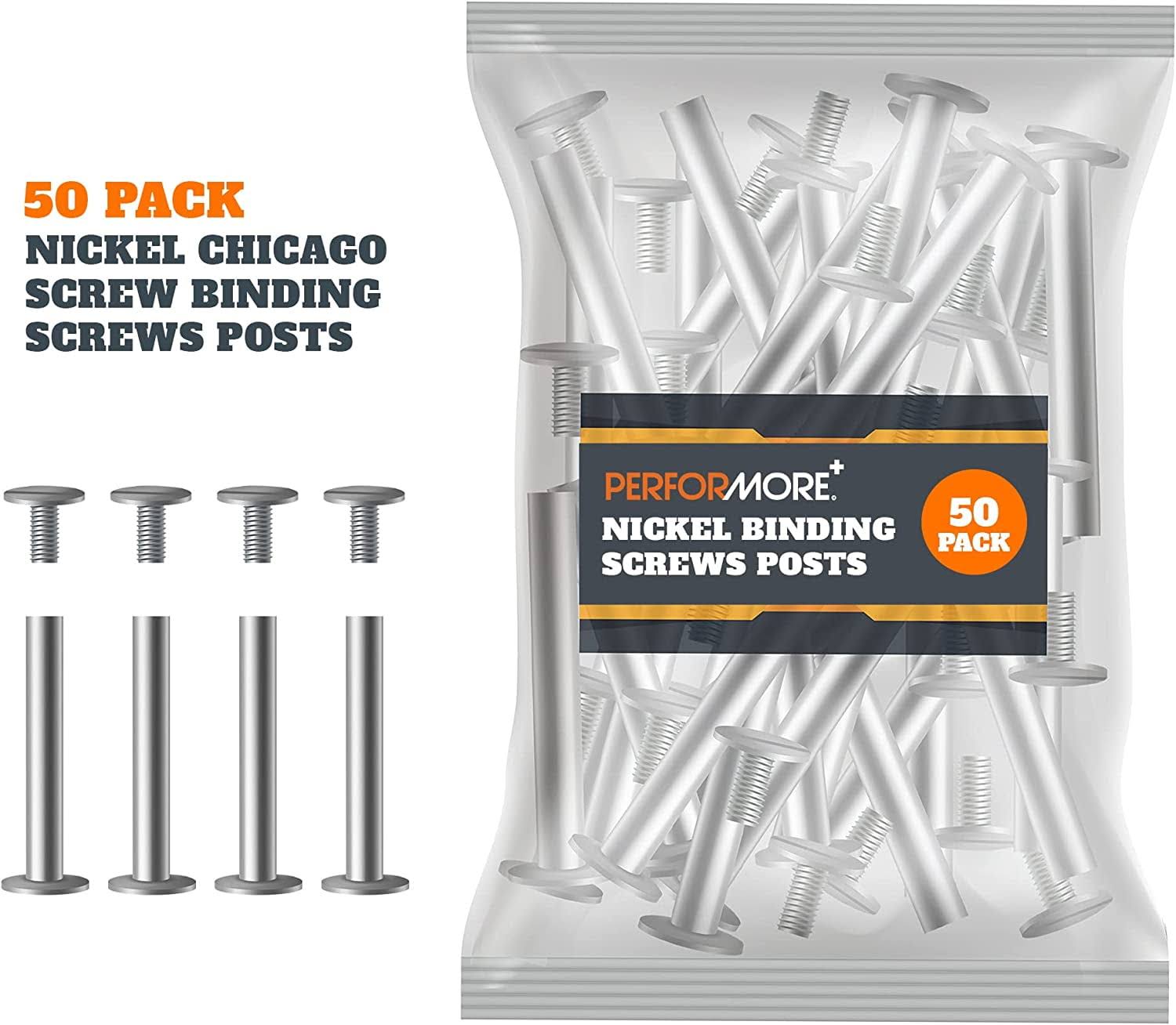 50 Pack of Chicago Screw Post Binding Screws, 30mm Nickel Plated Metal Screw Posts