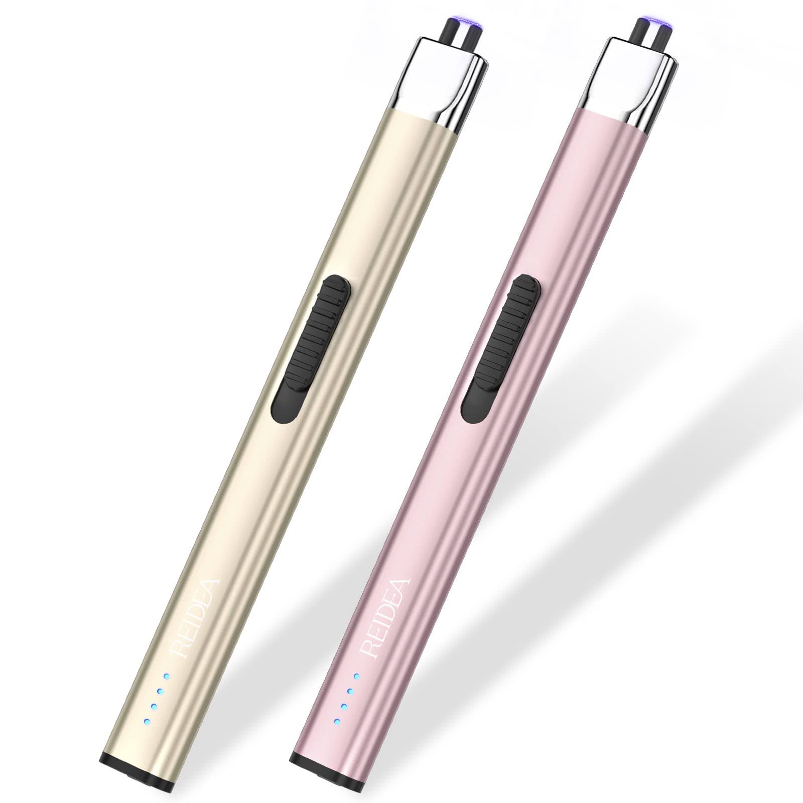 REIDEA Lighters 2 Pack R1 Flat Electronic Candle Lighter, Windproof Flameless USB Rechargeable Arc Lighter with Safe Button and Power Indicator for