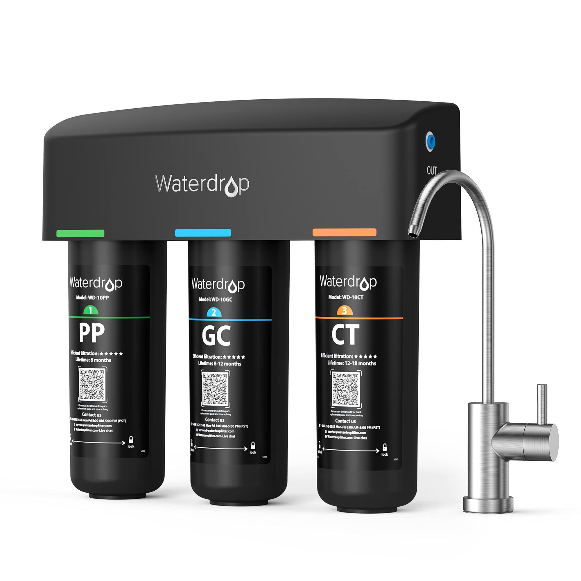 Waterdrop TSB 3-Stage High Capacity Under Sink Water Filter, with, USA Tech