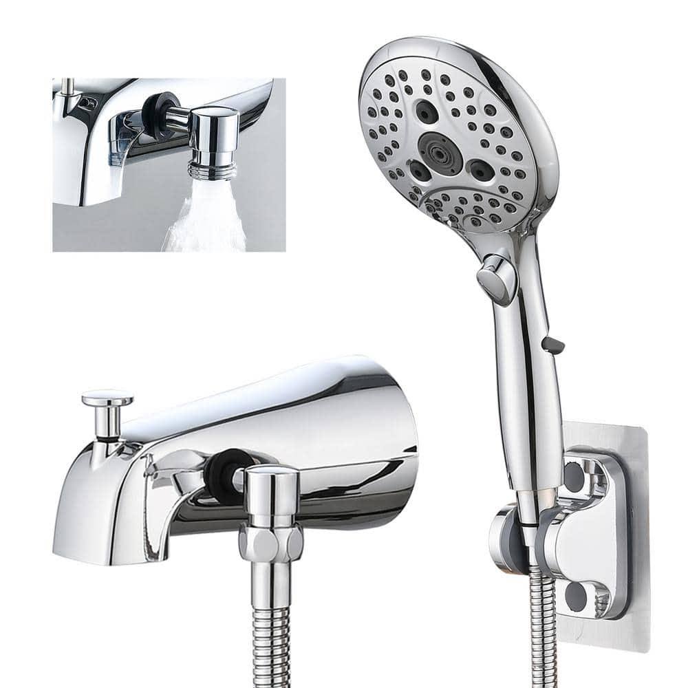 PROOX 5.31 in. Lift-Up Diverter Tub Spout with 6-Spray Handheld Shower in Chrome, Grey