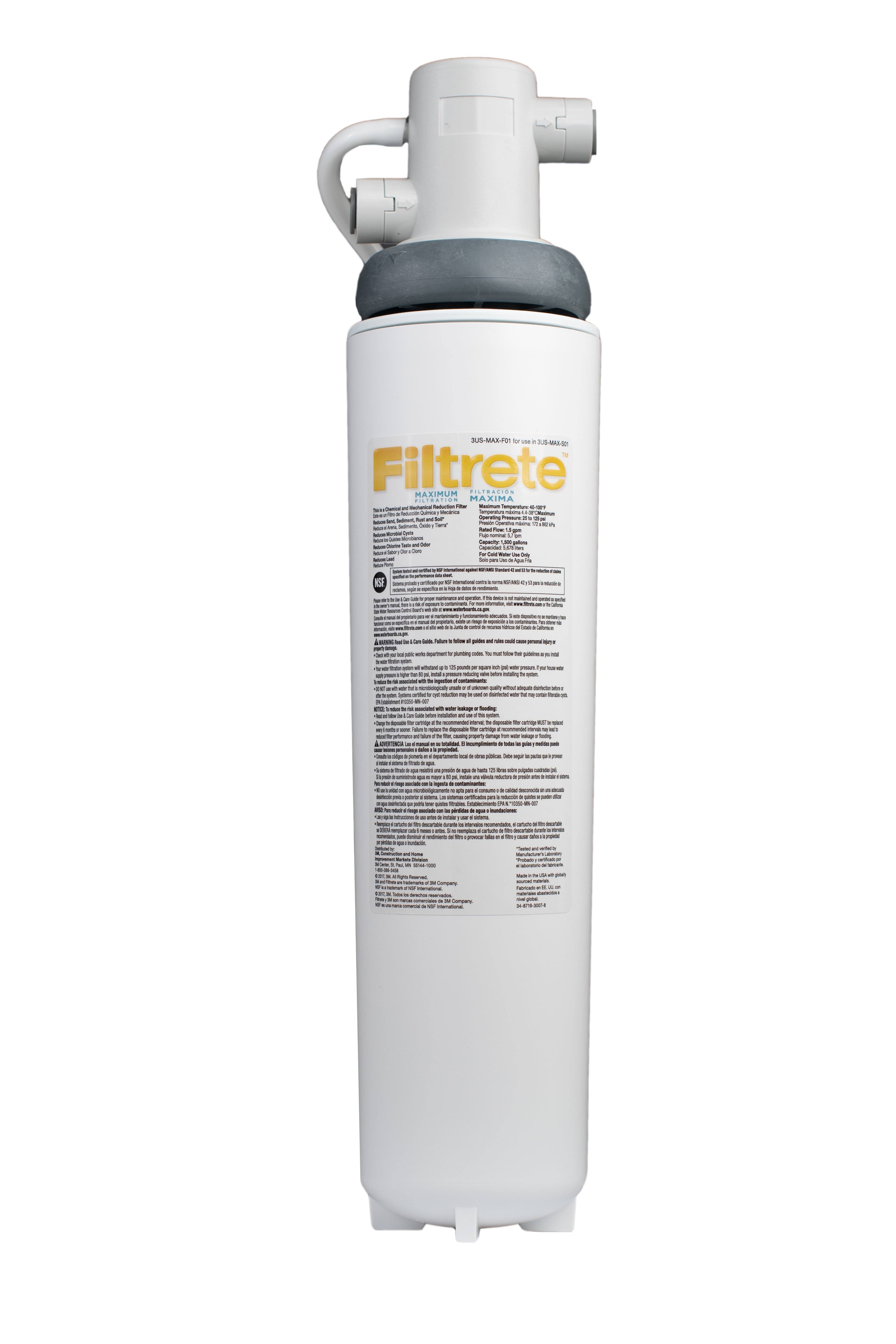 Filtrete Under Sink Water Filtration Filter, Reduces 99 Lead, 1500 Gallon Capacity, Maximum