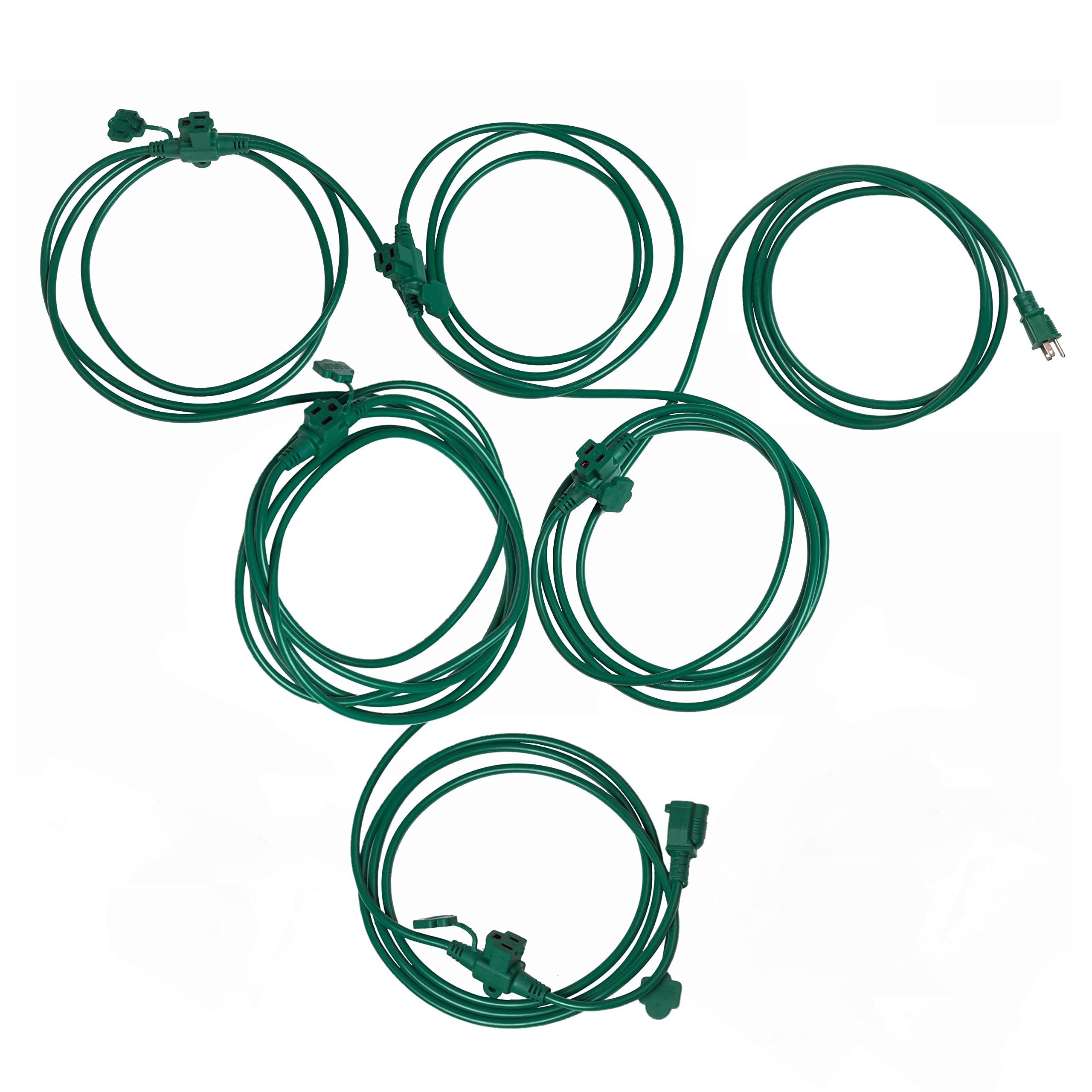 50ft Outdoor Extension Cord with 6 Outlets Evenly Spaced����, with Waterproof Cover, Ideal for Outdoor Decoration Lawn Patio Lights, 16AWG/3C SJTW,