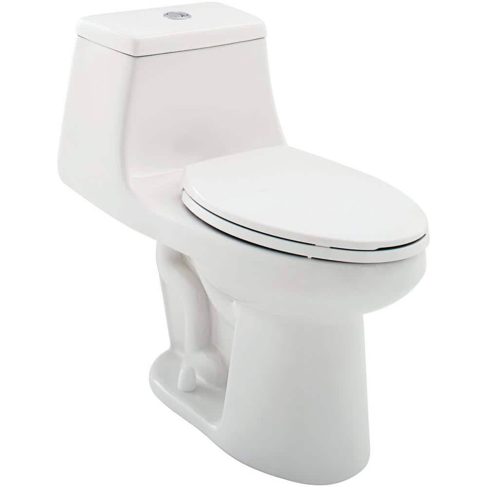 Glacier Bay 1-Piece 1.1 GPF/1.6 GPF High Efficiency Dual Flush Elongated Toilet in White Slow-Close, Seat Included N2420